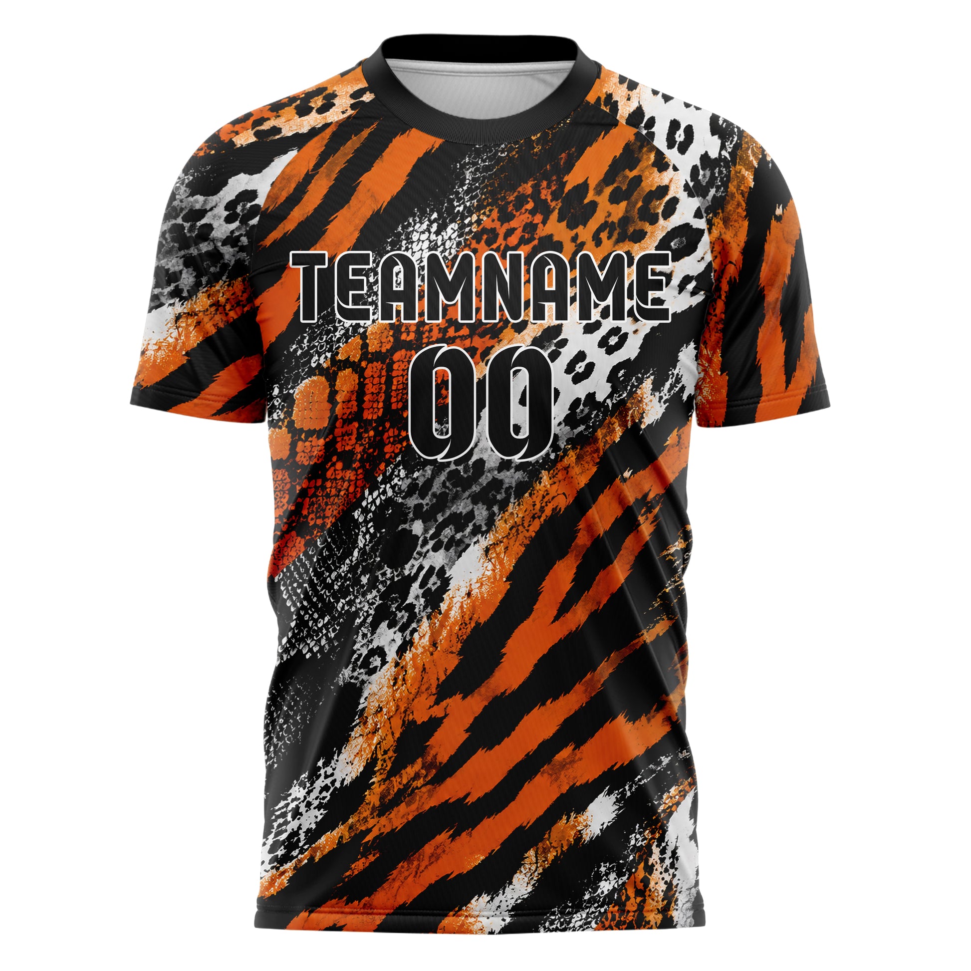 Schwarz dunkles Animal Print Tiger Stripes Design 08-0025 individuelles Fußballtrikot front