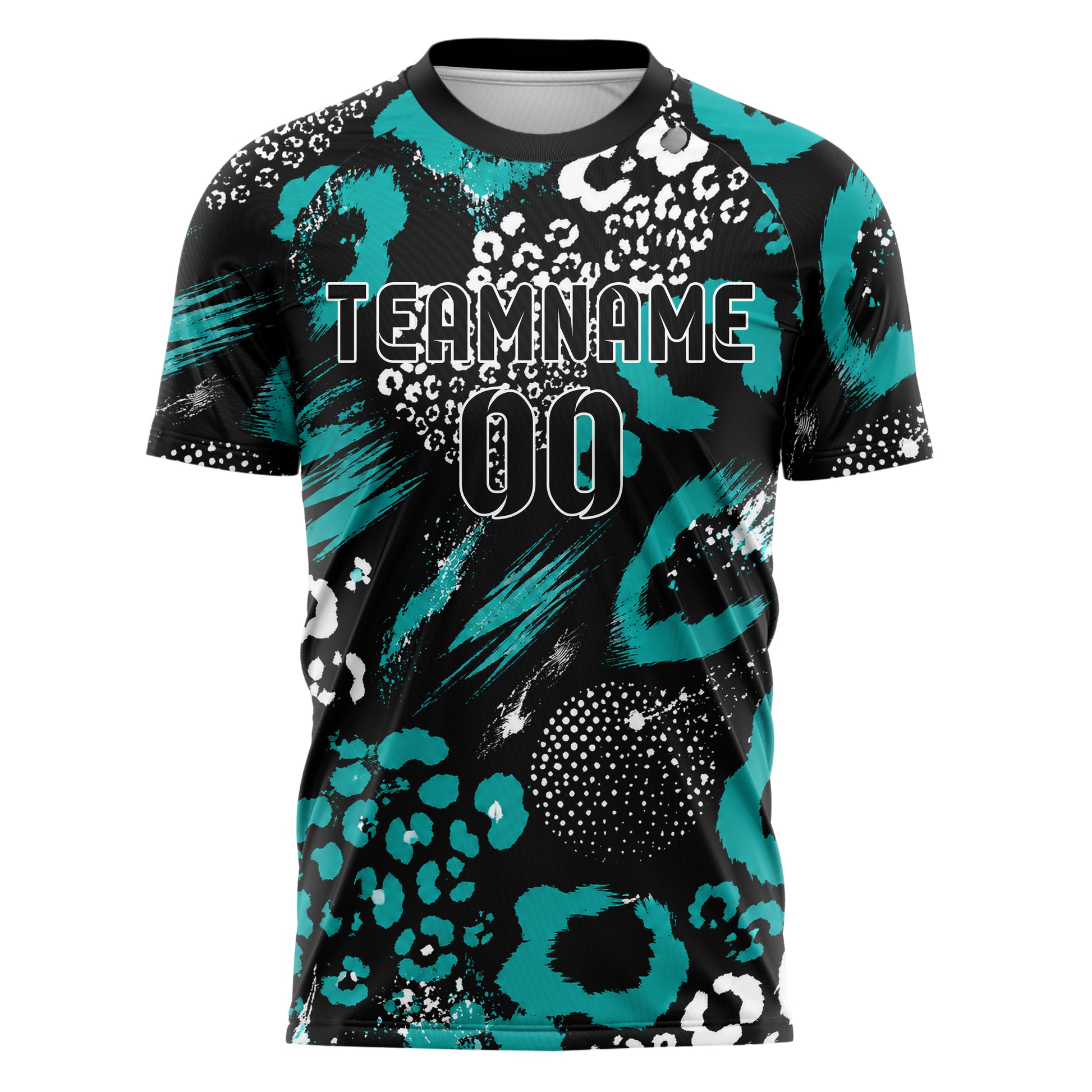 Schwarz lebendiges Animal Print Cheetah Spots Design 08-0023 individuelles Fußballtrikot front