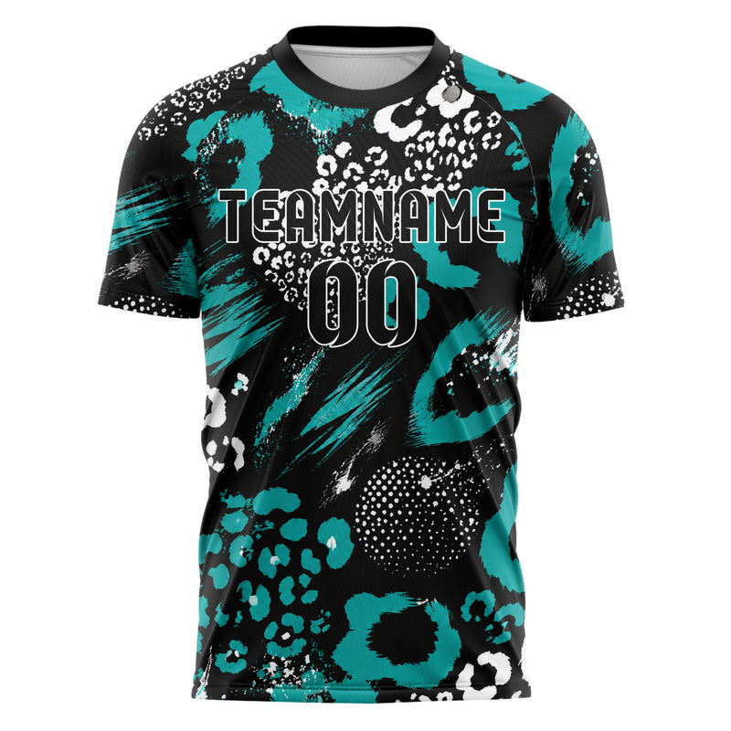 Schwarz lebendiges Animal Print Cheetah Spots Design 08-0023 individuelles Fußballtrikot front