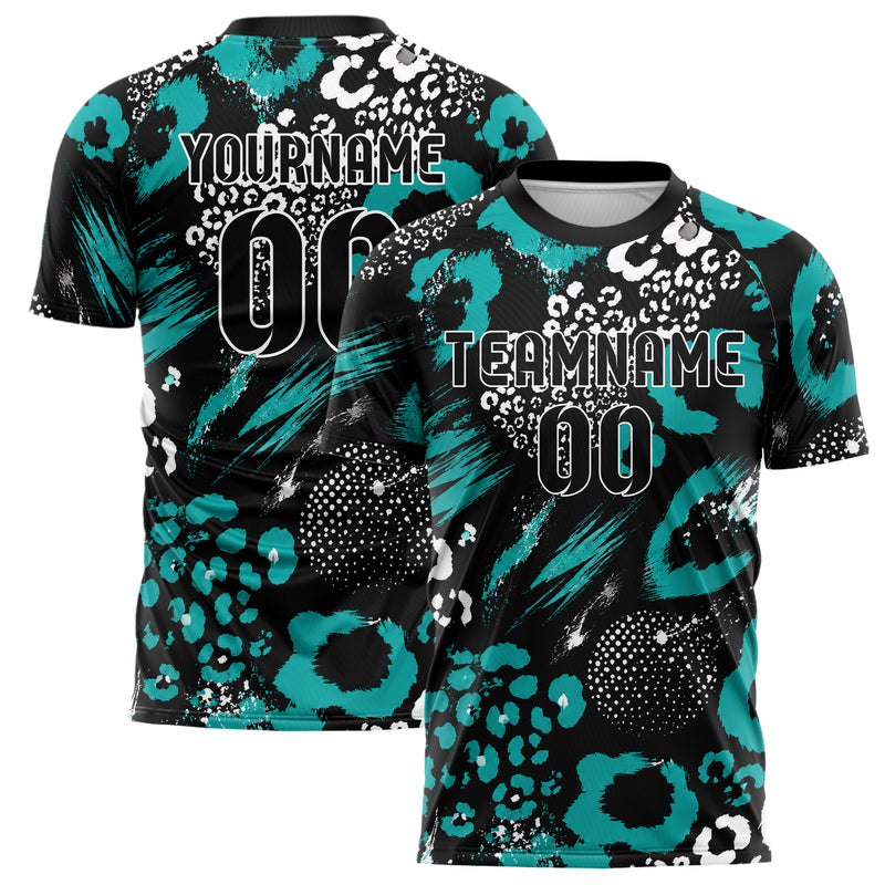 Schwarz lebendiges Animal Print Cheetah Spots Design 08-0023 individuelles Fußballtrikot main