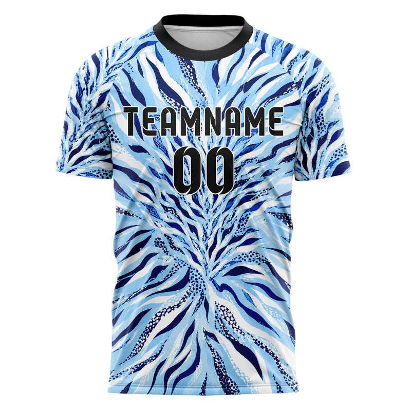 Hellblau klassisches Animal Print Zebra Streifen Design 08-0022 individuelles Fußballtrikot front