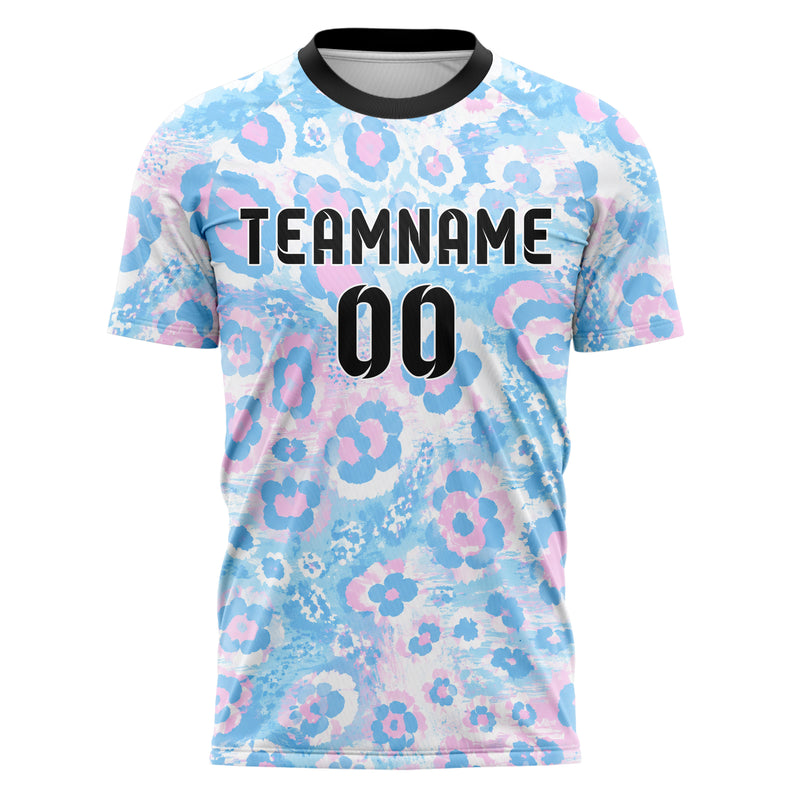 Himmelblau pastelliges Animal Print Cheetah Spots Design 08-0029 individuelles Fußballtrikot front