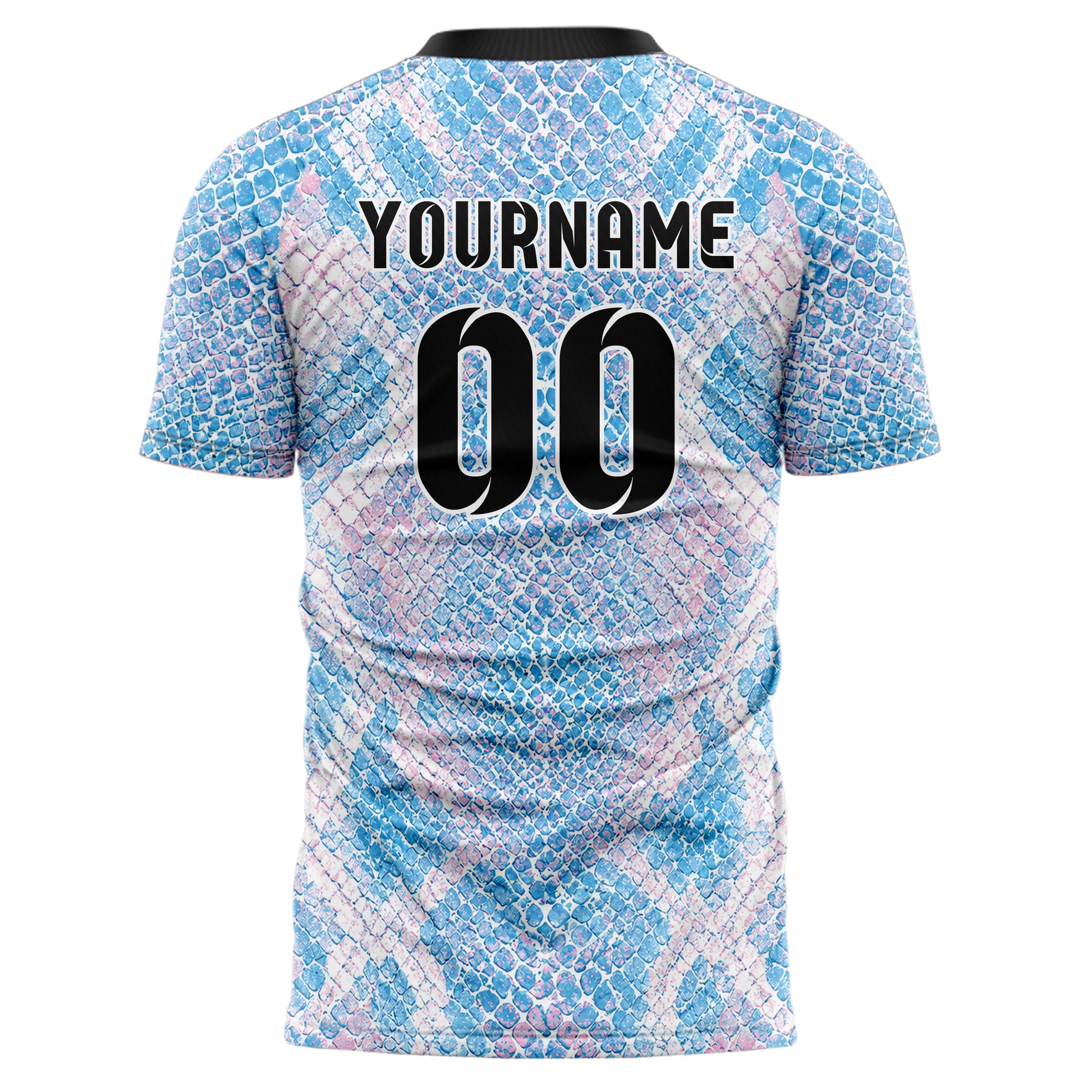 Himmelblau pastelliges Animal Print Snake Scales Design 08-0008 individuelles Fußballtrikot back