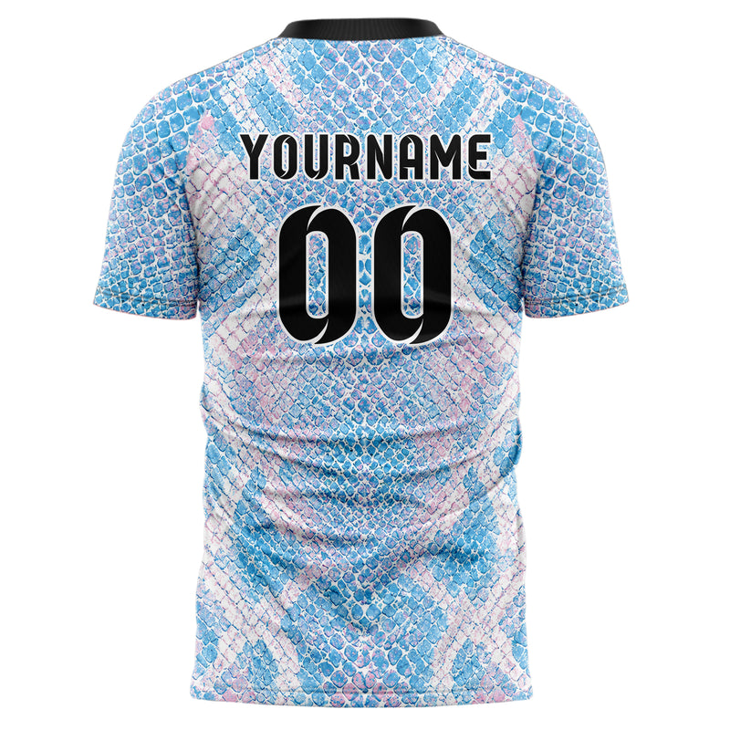 Himmelblau pastelliges Animal Print Snake Scales Design 08-0008 individuelles Fußballtrikot back