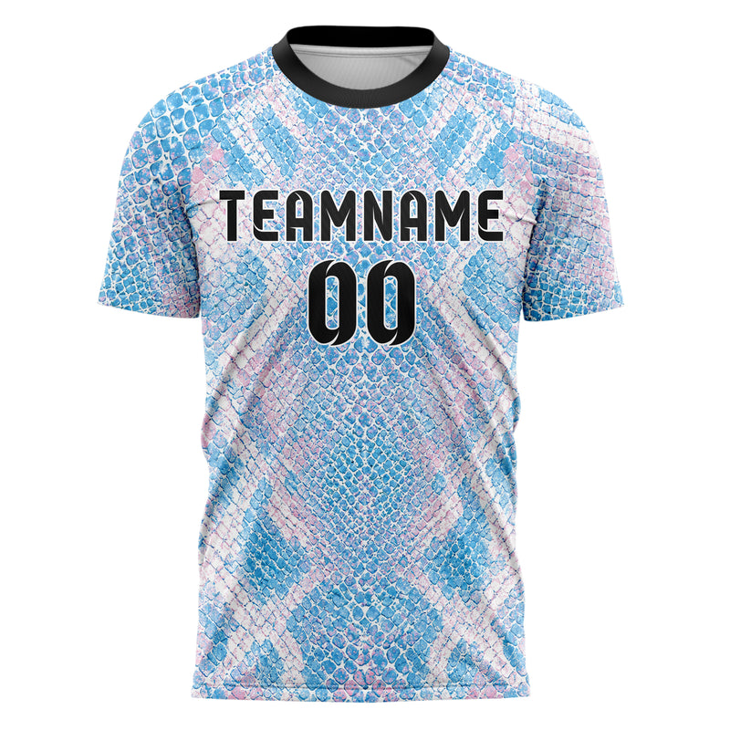 Himmelblau pastelliges Animal Print Snake Scales Design 08-0008 individuelles Fußballtrikot front