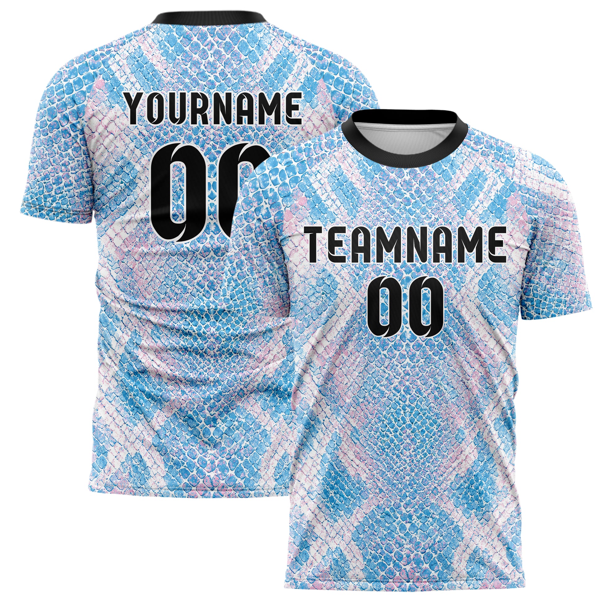 Himmelblau pastelliges Animal Print Snake Scales Design 08-0008 individuelles Fußballtrikot main