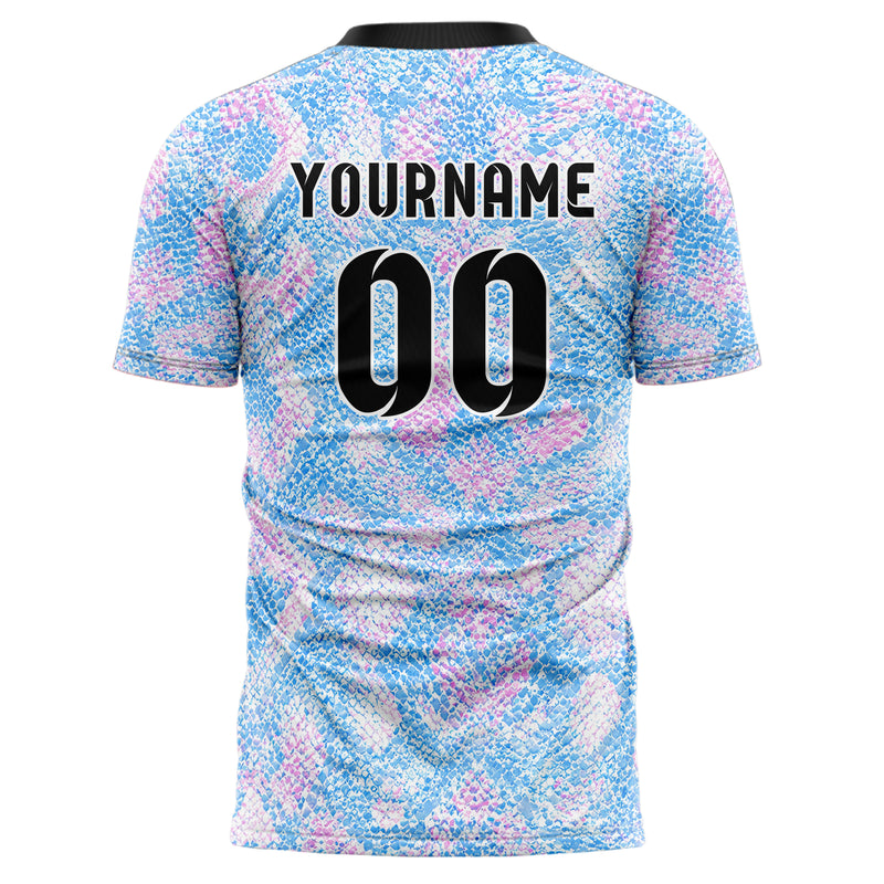 Himmelblau pastelliges Animal Print Snake Scales Design 08-0014 individuelles Fußballtrikot back
