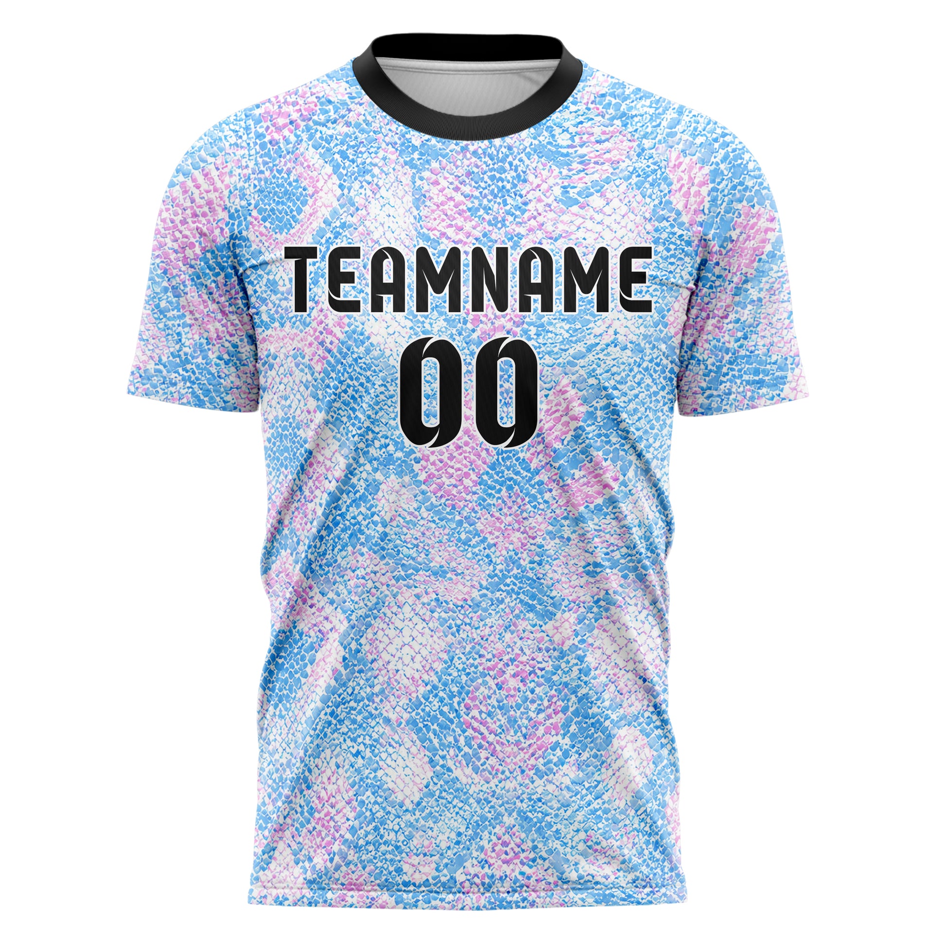 Himmelblau pastelliges Animal Print Snake Scales Design 08-0014 individuelles Fußballtrikot front