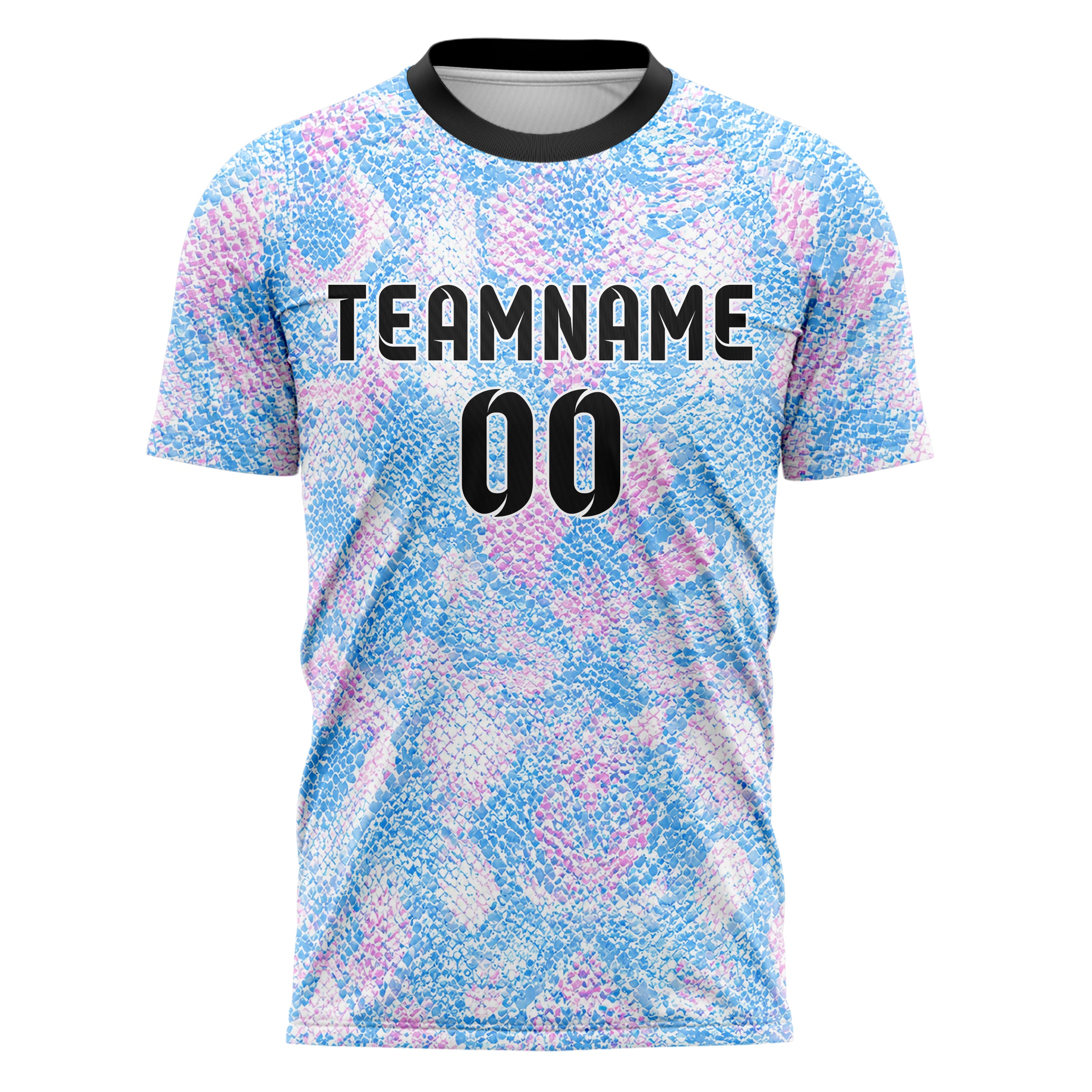 Himmelblau pastelliges Animal Print Snake Scales Design 08-0014 individuelles Fußballtrikot front