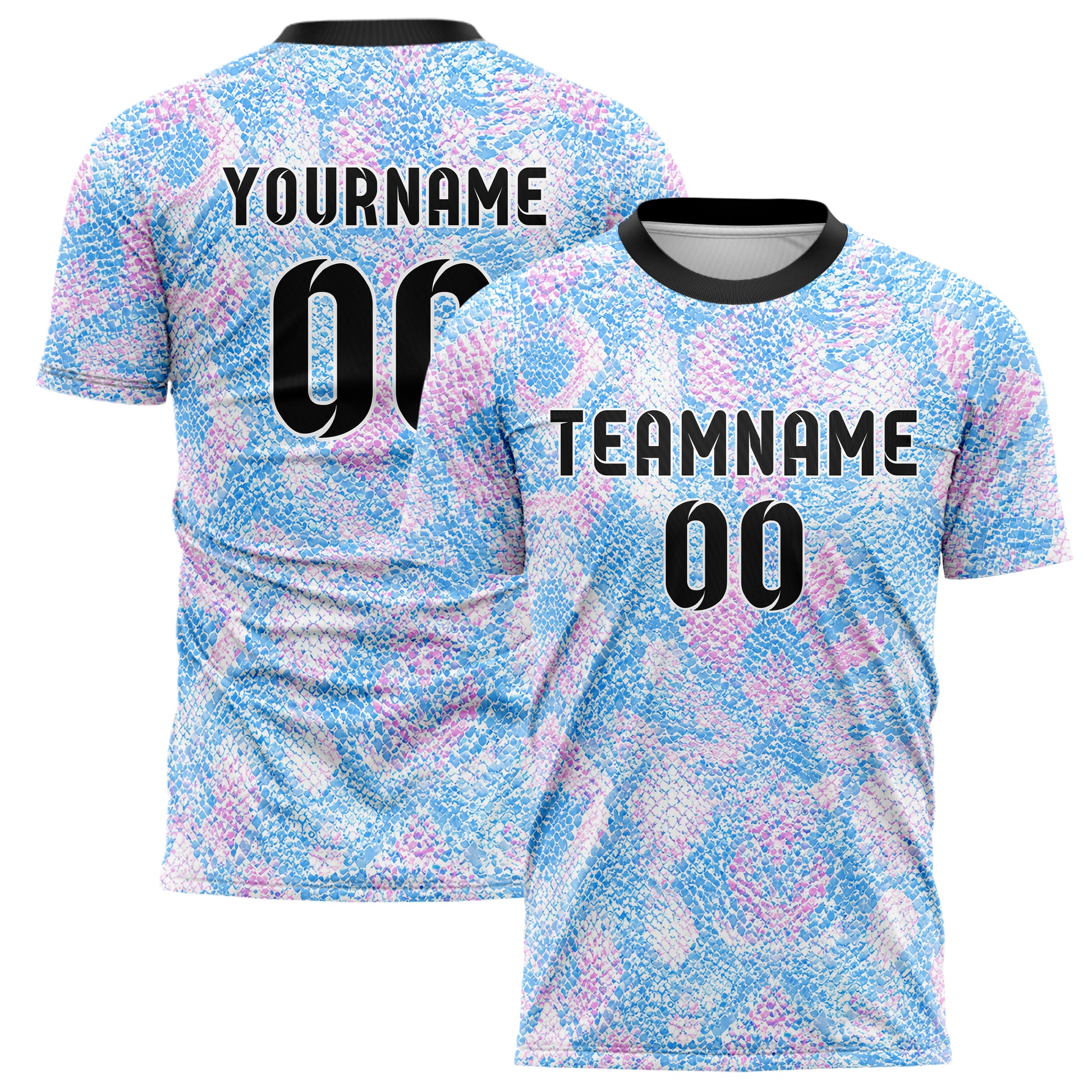 Himmelblau pastelliges Animal Print Snake Scales Design 08-0014 individuelles Fußballtrikot main