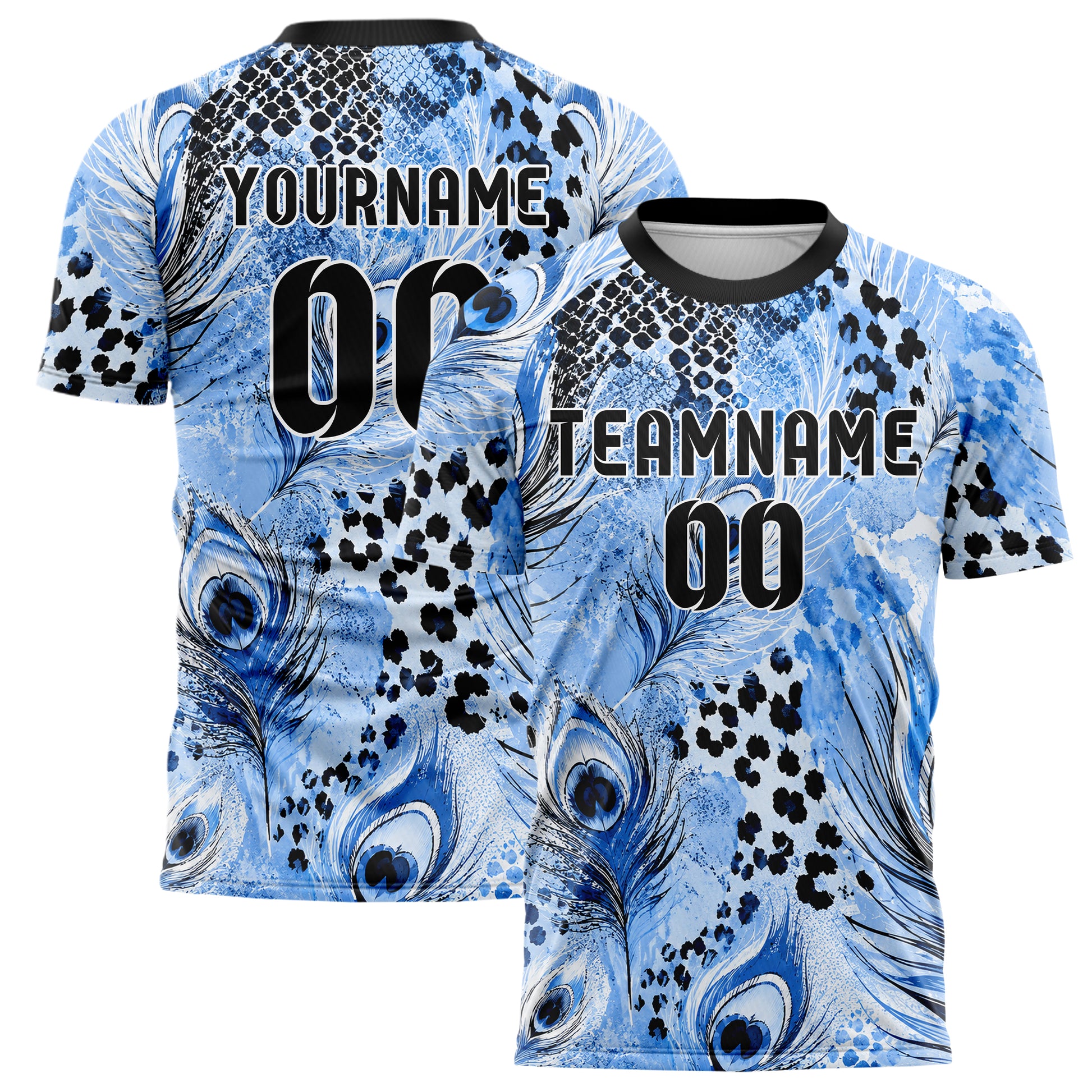 Puderblau lebendiges Animal Print Peacock Feather Design 08-0021 individuelles Fußballtrikot main