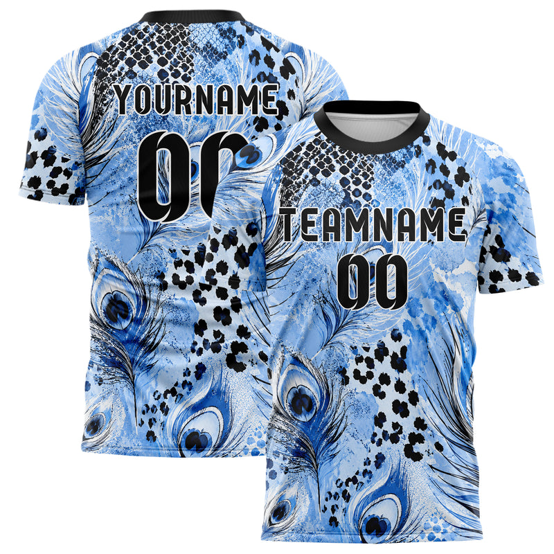 Puderblau lebendiges Animal Print Peacock Feather Design 08-0021 individuelles Fußballtrikot main