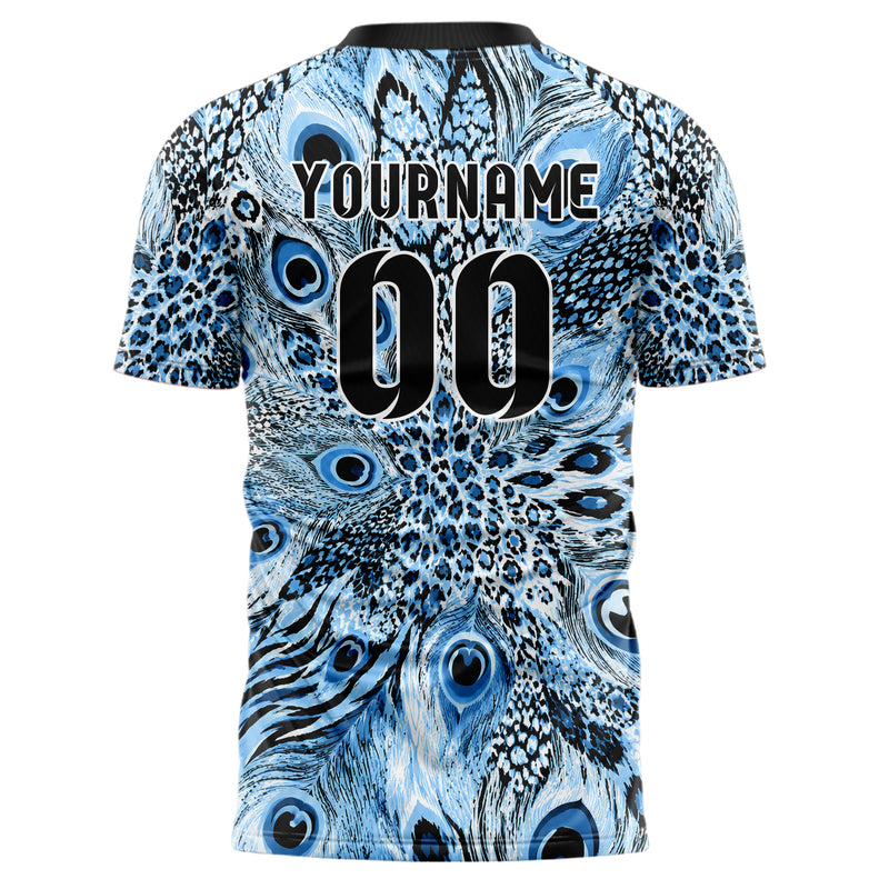 Puderblau lebendiges Animal Print Peacock Feather Design 08-0027 individuelles Fußballtrikot back