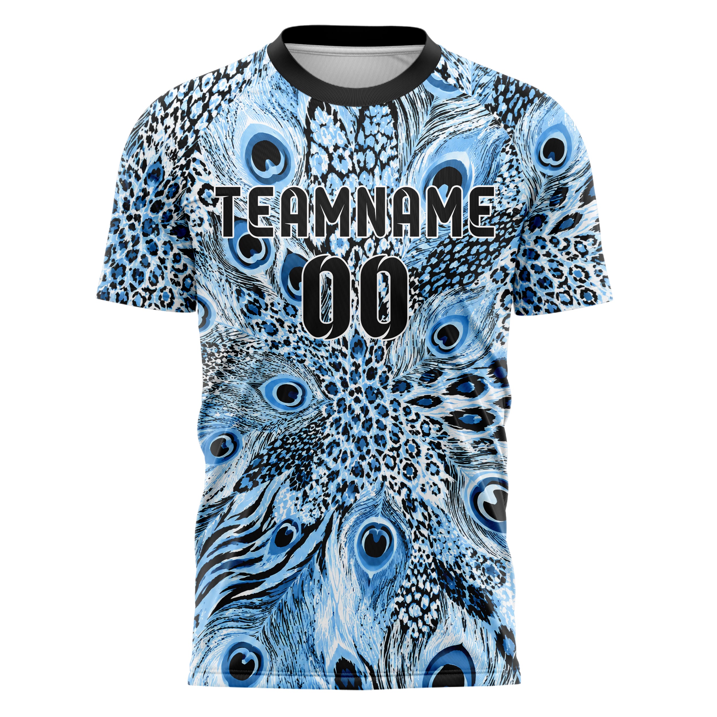 Puderblau lebendiges Animal Print Peacock Feather Design 08-0027 individuelles Fußballtrikot front