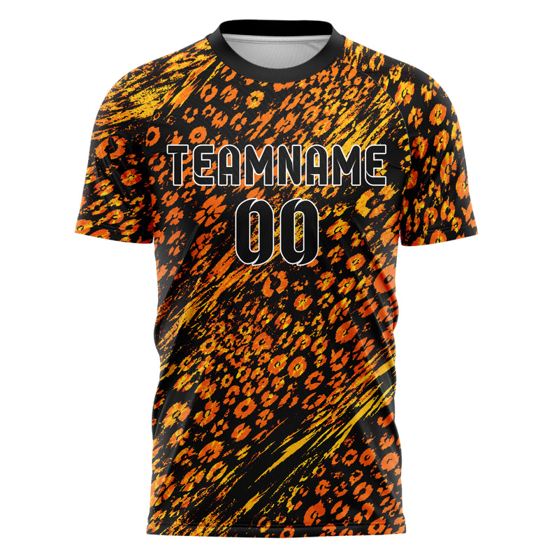 Schwarz dunkles Animal Print Cheetah Spots Design 08-0011 individuelles Fußballtrikot front