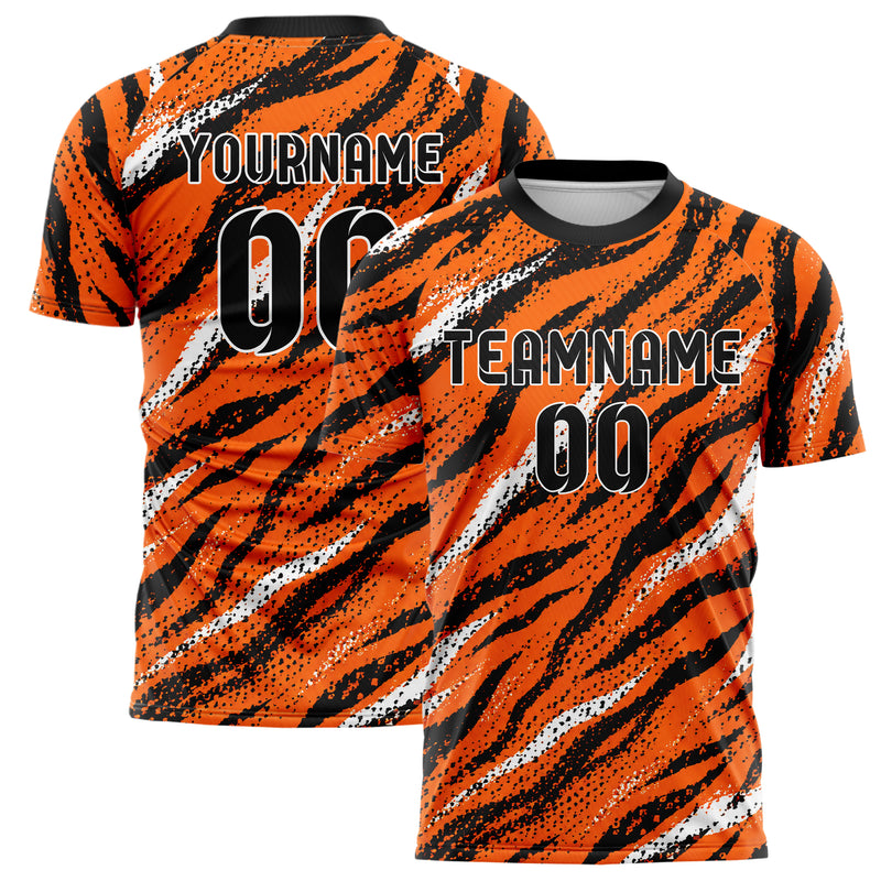 Orange lebendiges Animal Print Zebra Streifen Design 08-0010 individuelles Fußballtrikot main
