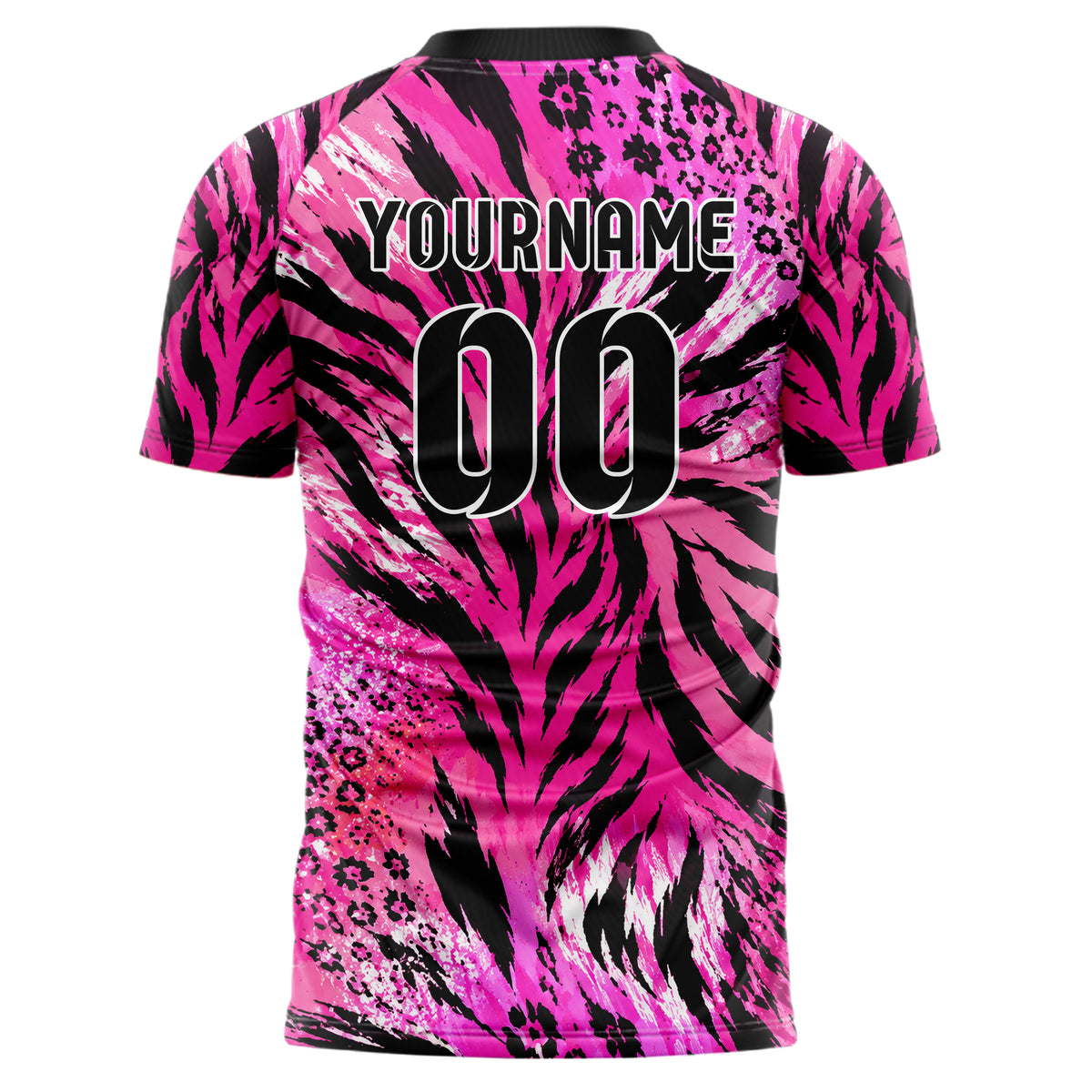 Hot Pink lebendiges Animal Print Tiger Stripes Design 08-0019 individuelles Fußballtrikot back