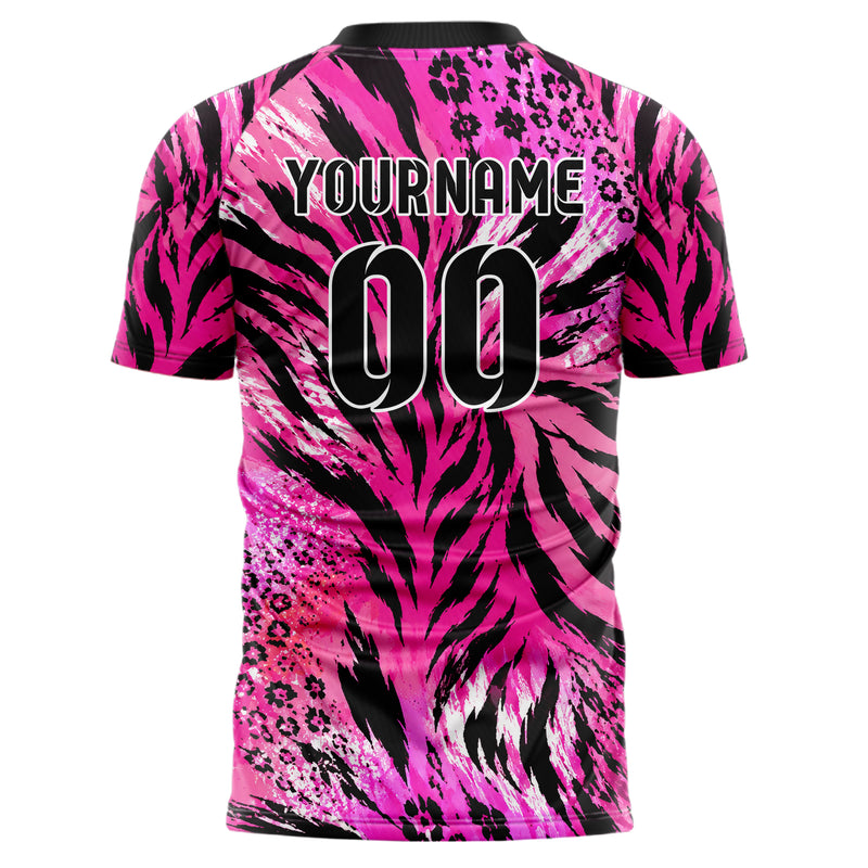 Hot Pink lebendiges Animal Print Tiger Stripes Design 08-0019 individuelles Fußballtrikot back