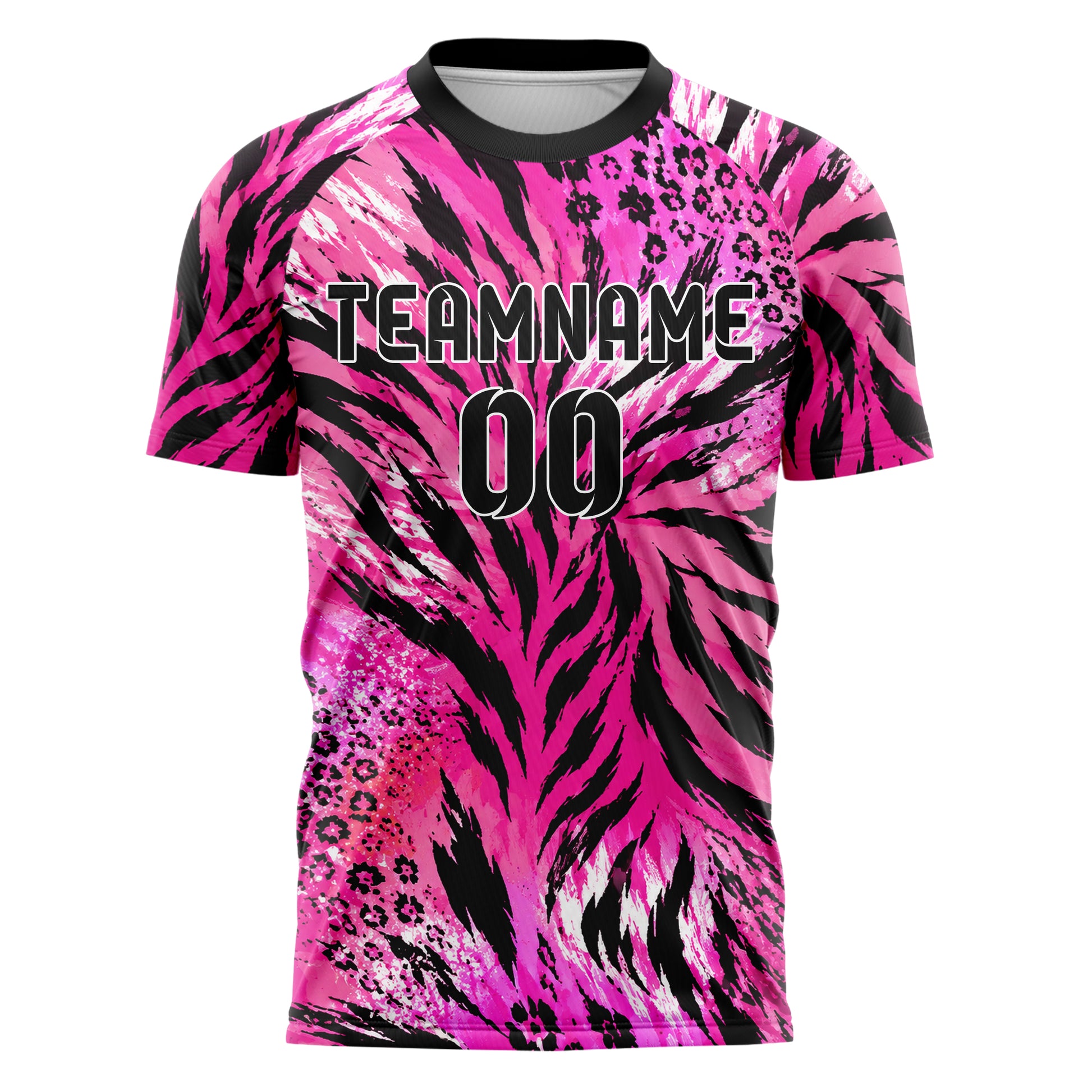 Hot Pink lebendiges Animal Print Tiger Stripes Design 08-0019 individuelles Fußballtrikot front