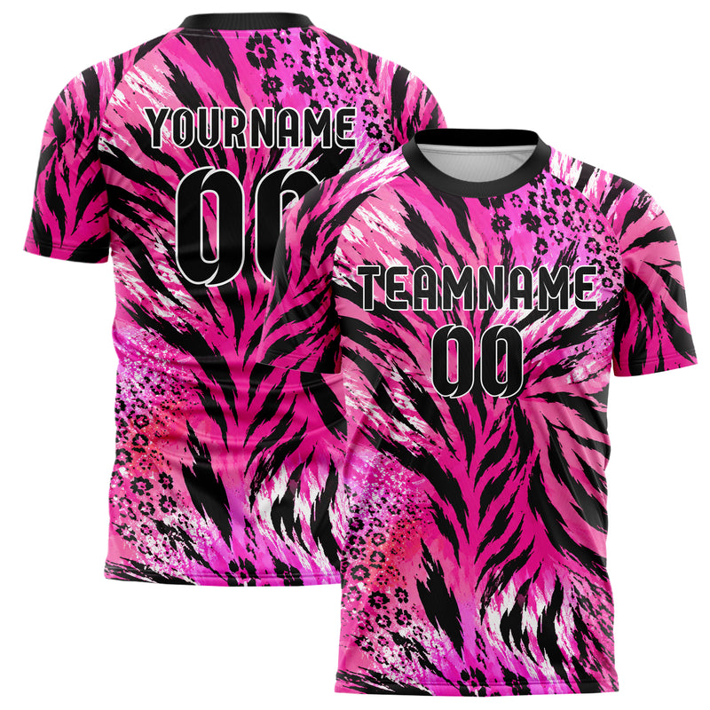 Hot Pink lebendiges Animal Print Tiger Stripes Design 08-0019 individuelles Fußballtrikot main
