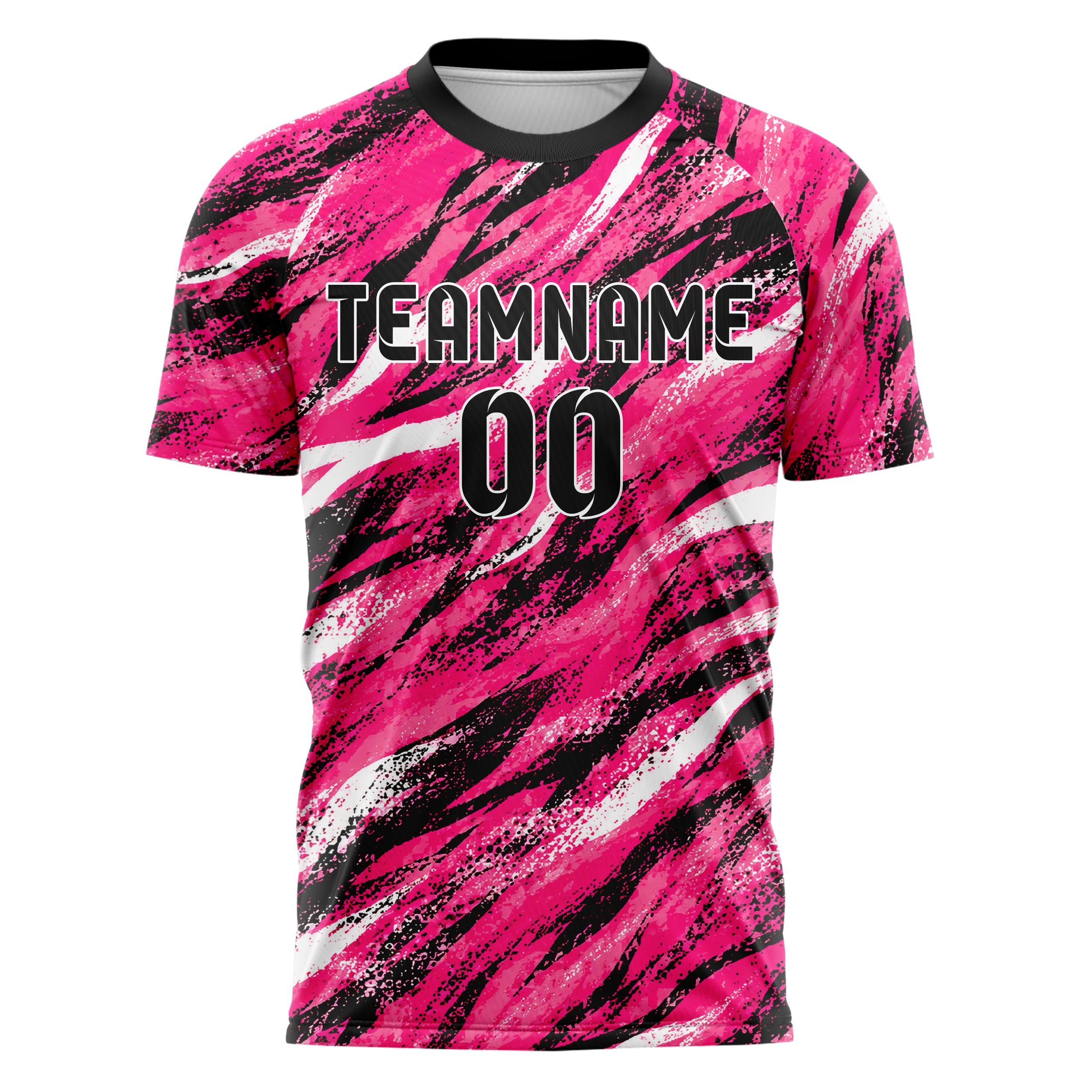 Hot Pink lebendiges Animal Print Zebra Streifen Design 08-0004 individuelles Fußballtrikot front