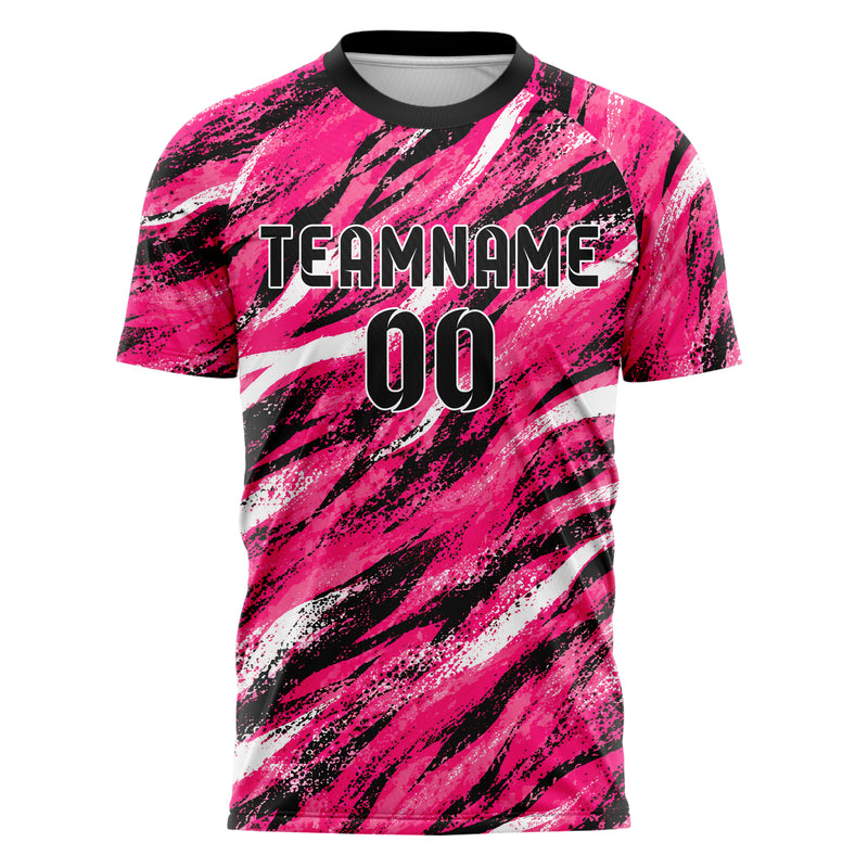 Hot Pink lebendiges Animal Print Zebra Streifen Design 08-0004 individuelles Fußballtrikot front