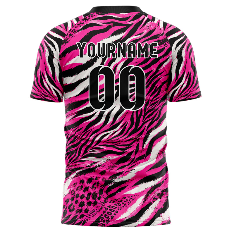 Hot Pink lebendiges Animal Print Zebra Streifen Design 08-0034 individuelles Fußballtrikot back