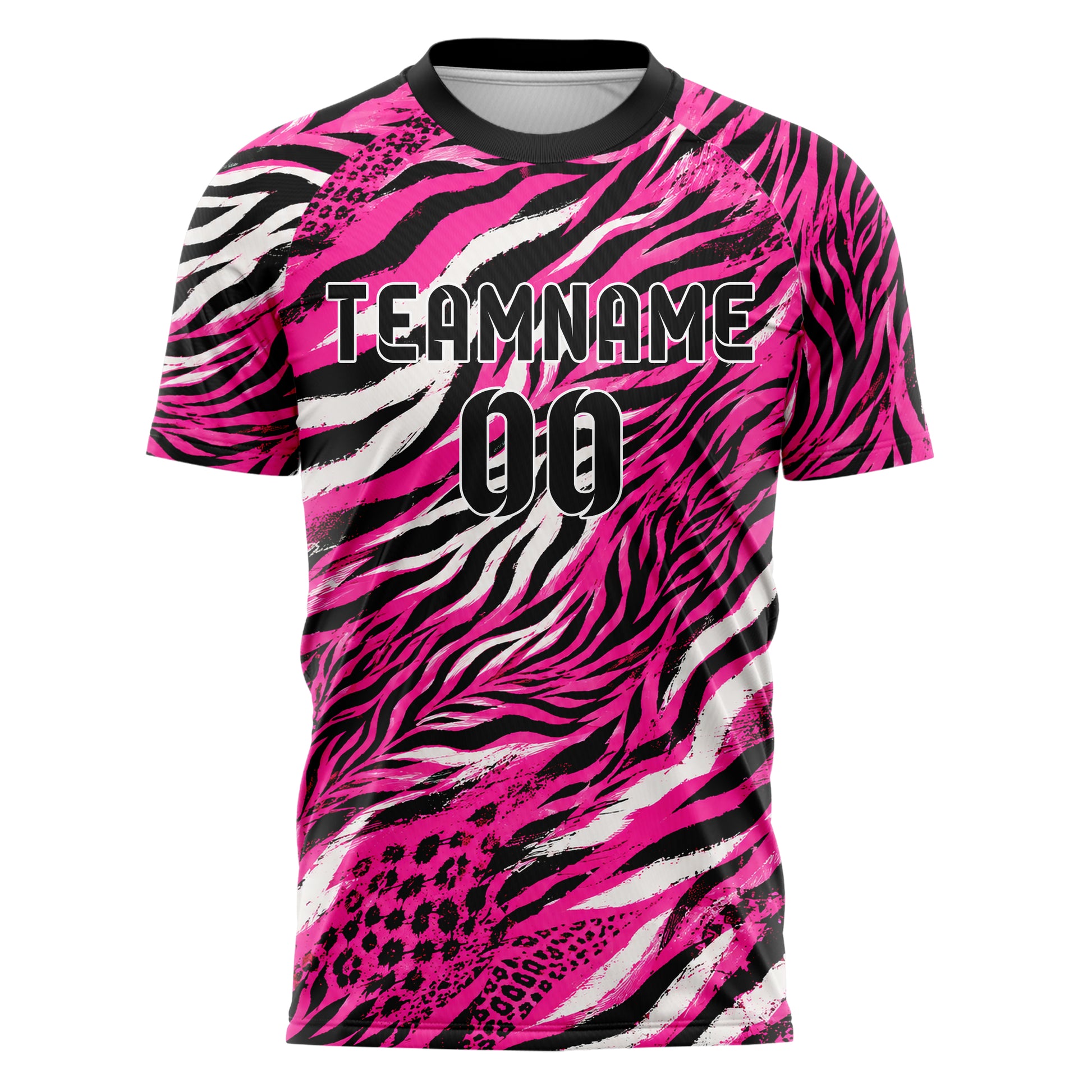 Hot Pink lebendiges Animal Print Zebra Streifen Design 08-0034 individuelles Fußballtrikot front