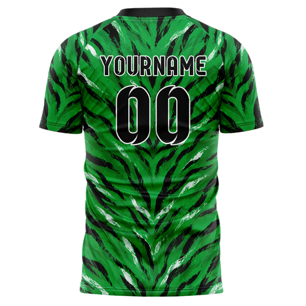 Kellygruen klassisches Animal Print Tiger Stripes Design 08-0001 individuelles Fußballtrikot back