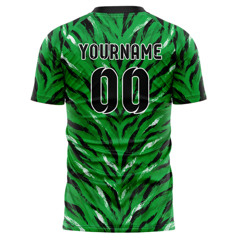 Kellygruen klassisches Animal Print Tiger Stripes Design 08-0001 individuelles Fußballtrikot back