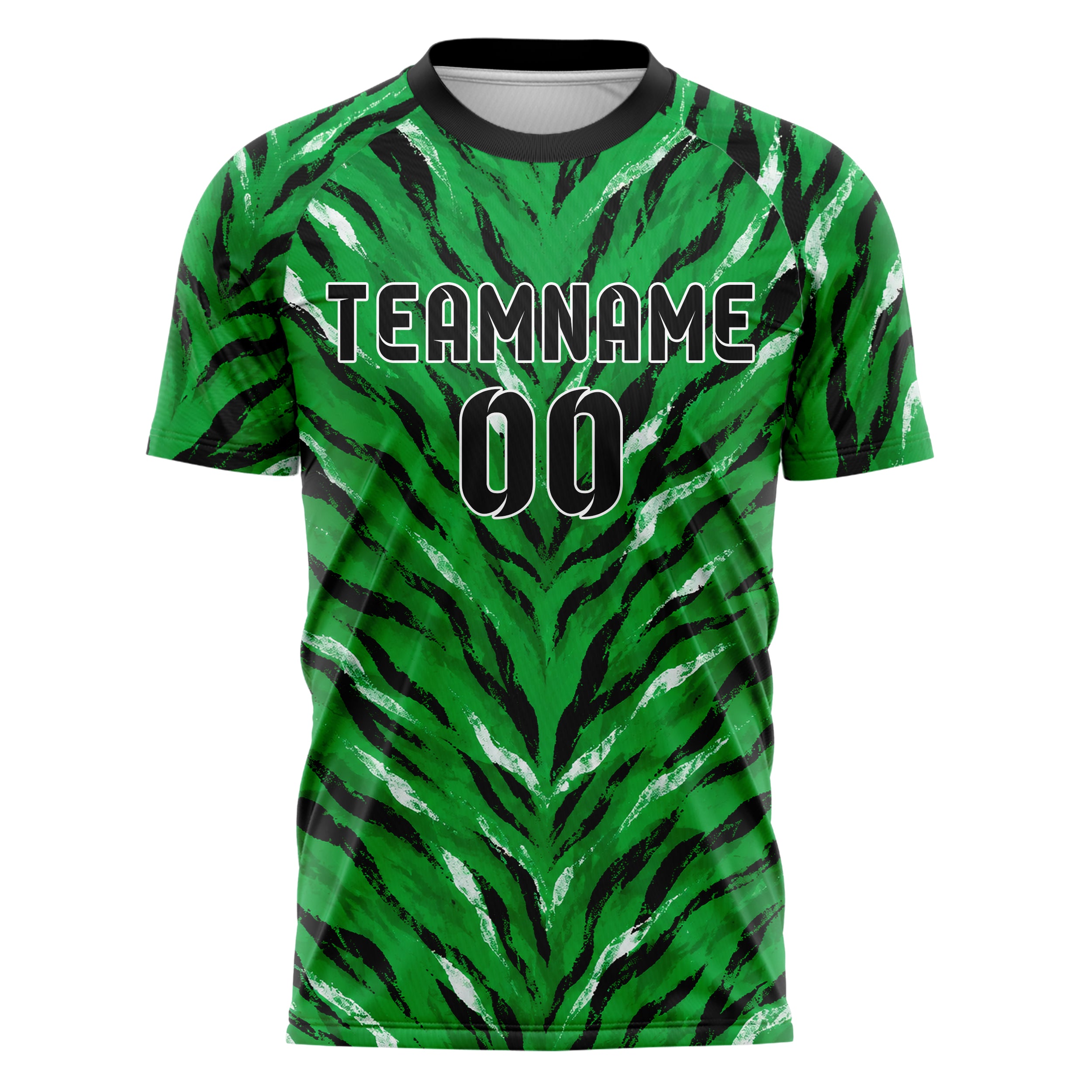 Kellygruen klassisches Animal Print Tiger Stripes Design 08-0001 individuelles Fußballtrikot front