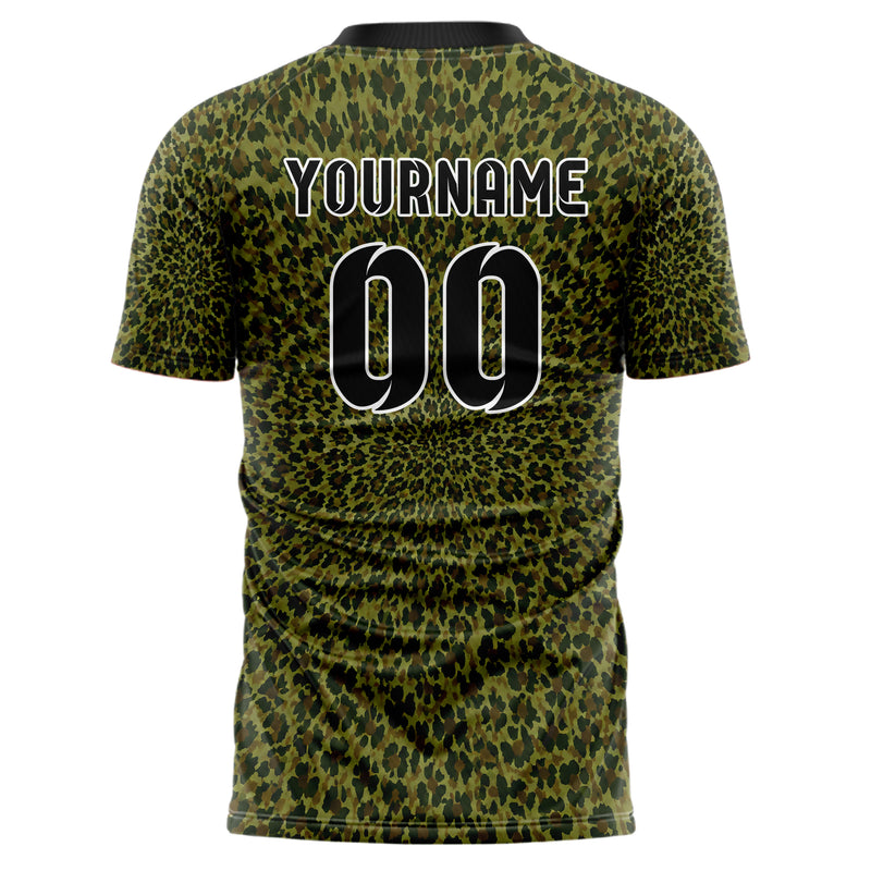 Olivgruen erdiges Animal Print Cheetah Spots Design 08-0017 individuelles Fußballtrikot back