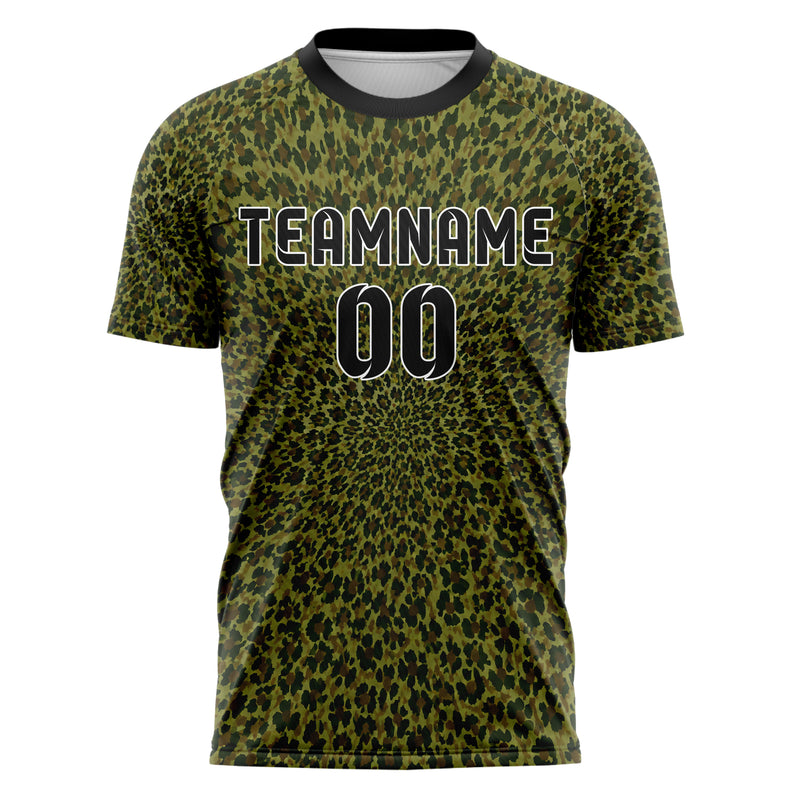Olivgruen erdiges Animal Print Cheetah Spots Design 08-0017 individuelles Fußballtrikot front