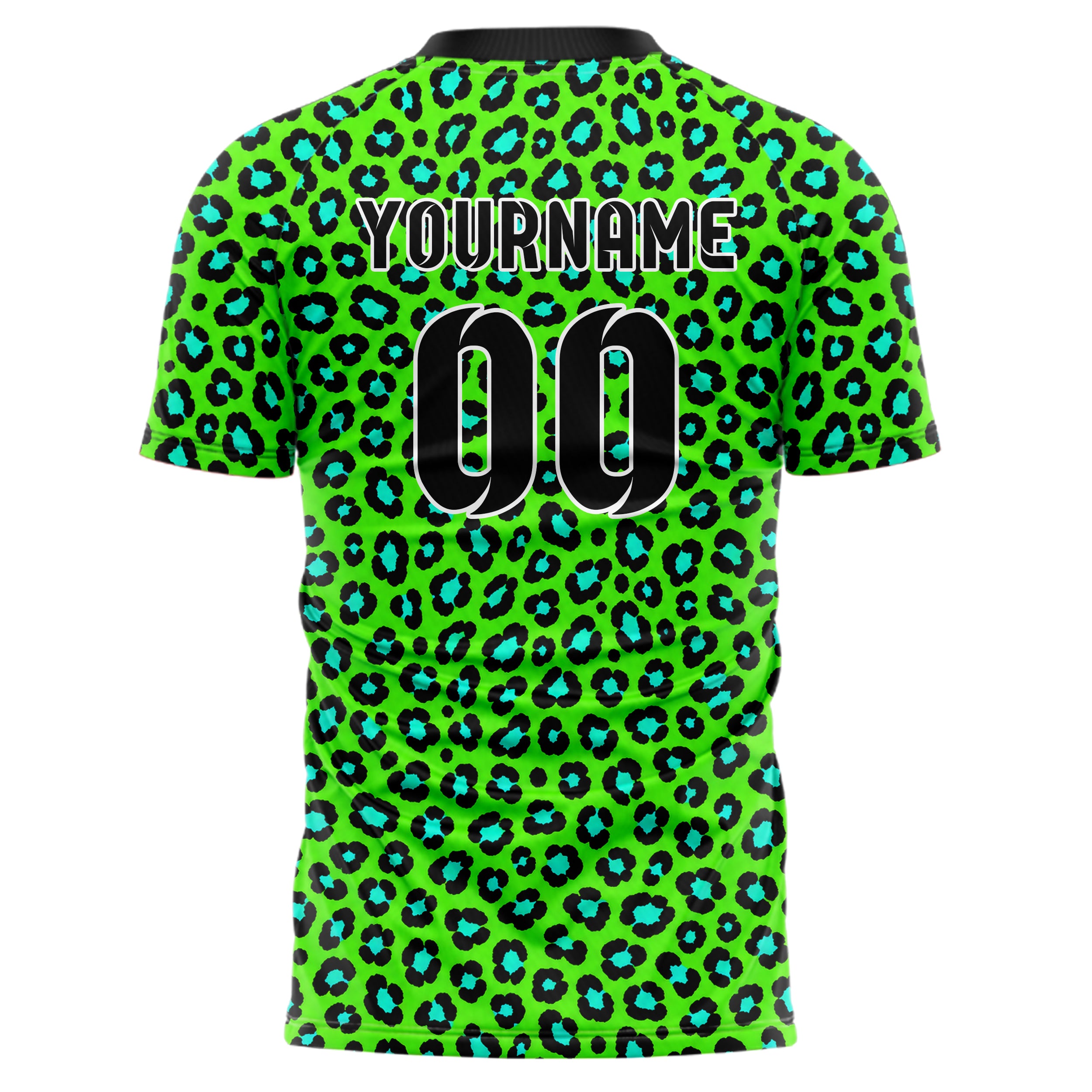 Neongruen lebendiges Animal Print Leopard Rosettes Design 08-0018 individuelles Fußballtrikot back