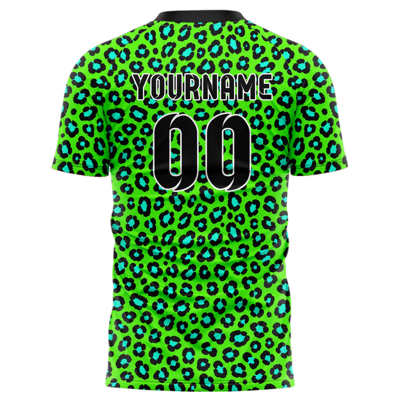 Neongruen lebendiges Animal Print Leopard Rosettes Design 08-0018 individuelles Fußballtrikot back