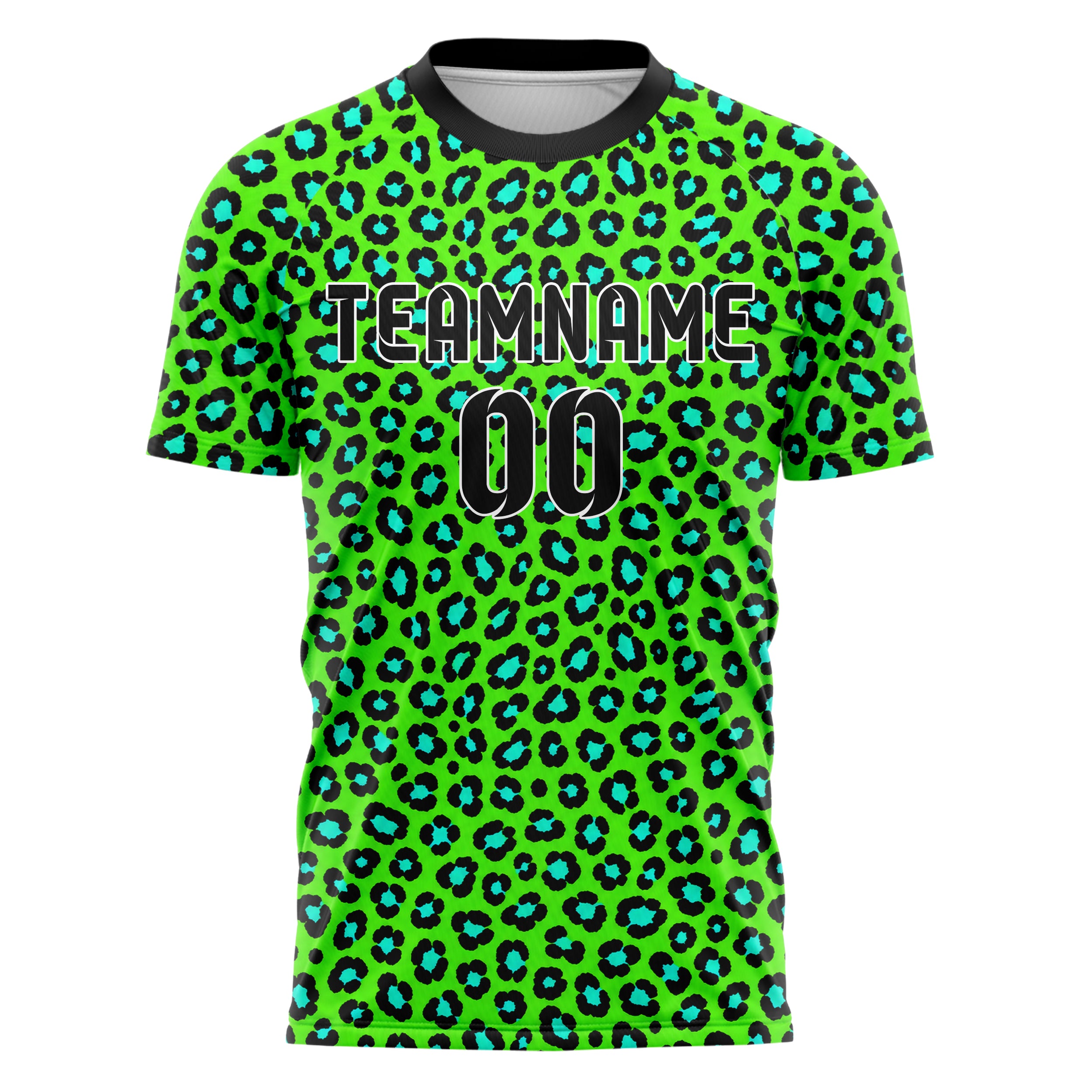 Neongruen lebendiges Animal Print Leopard Rosettes Design 08-0018 individuelles Fußballtrikot front