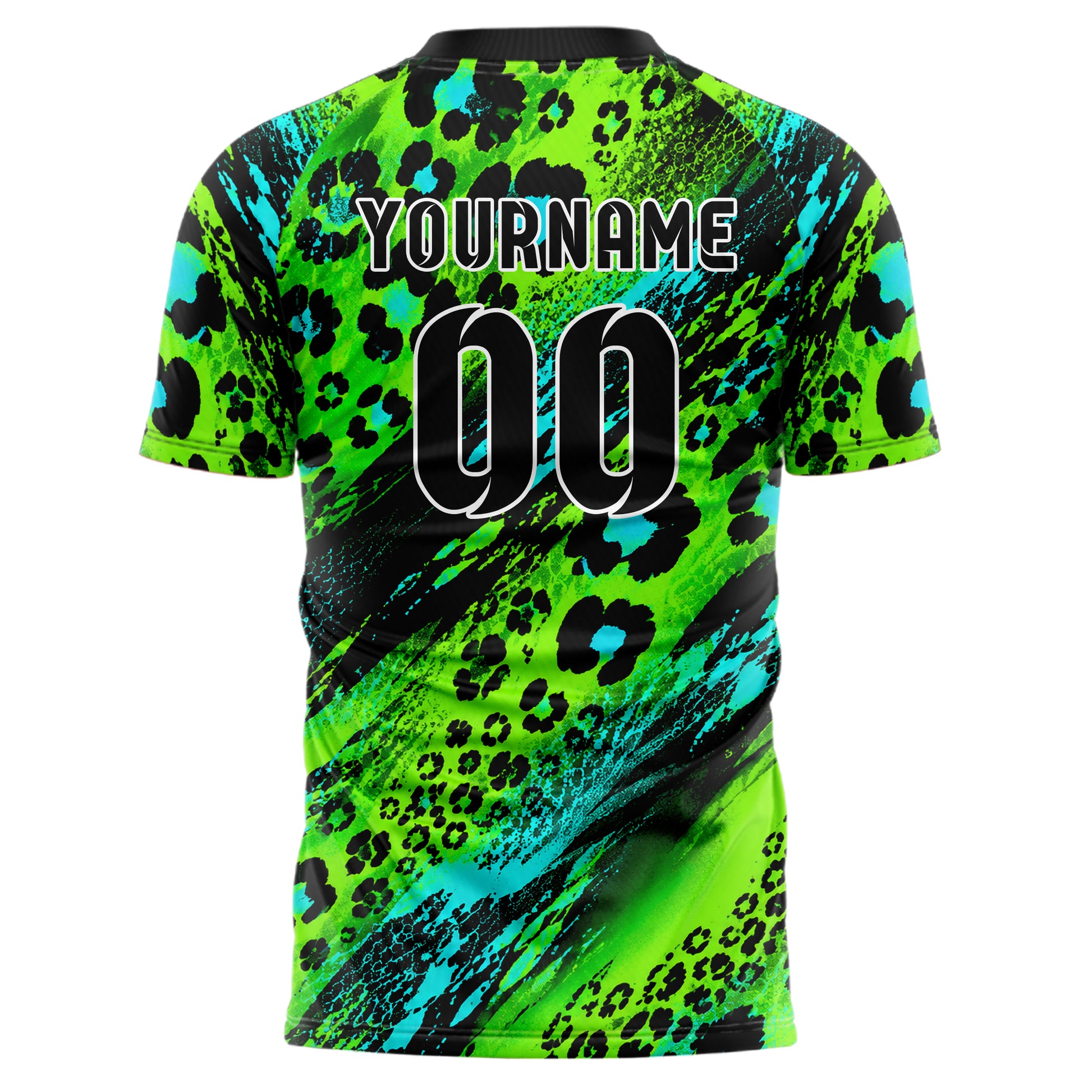 Neongruen lebendiges Animal Print Leopard Rosettes Design 08-0024 individuelles Fußballtrikot back