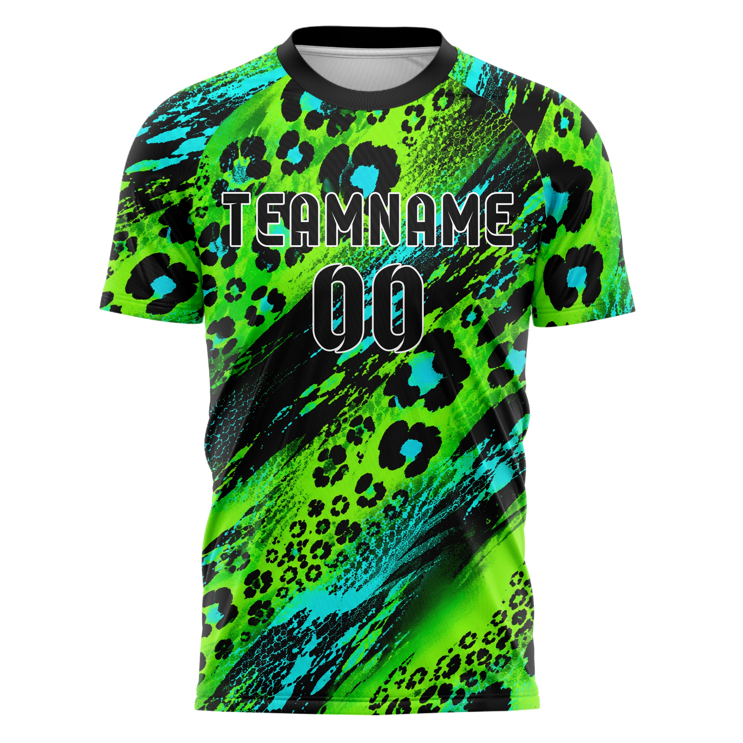 Neongruen lebendiges Animal Print Leopard Rosettes Design 08-0024 individuelles Fußballtrikot front