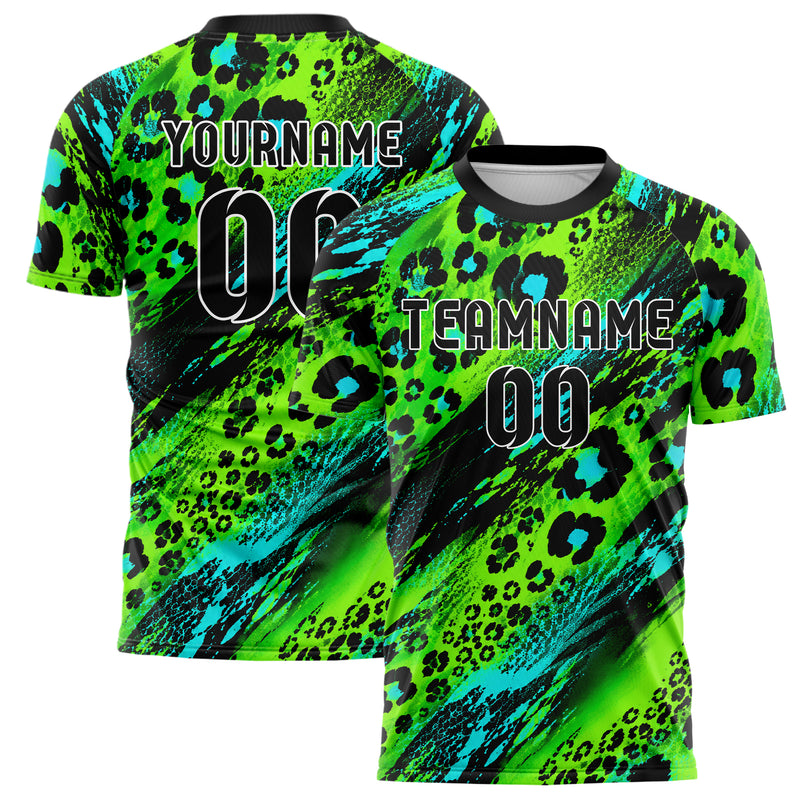 Neongruen lebendiges Animal Print Leopard Rosettes Design 08-0024 individuelles Fußballtrikot main