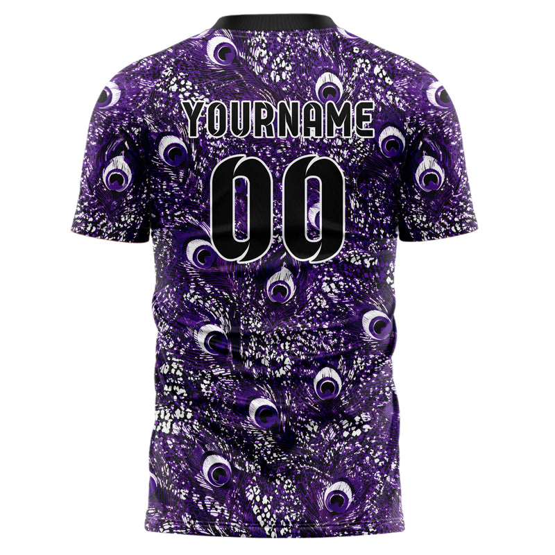 Dunkellila dunkles Animal Print Peacock Feather Design 08-0015 individuelles Fußballtrikot back