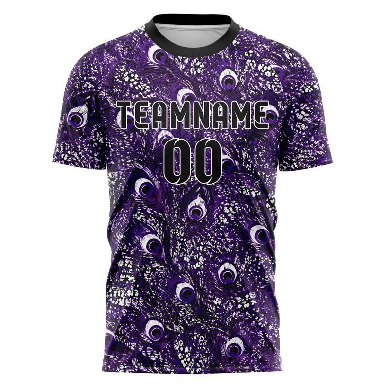 Dunkellila dunkles Animal Print Peacock Feather Design 08-0015 individuelles Fußballtrikot front