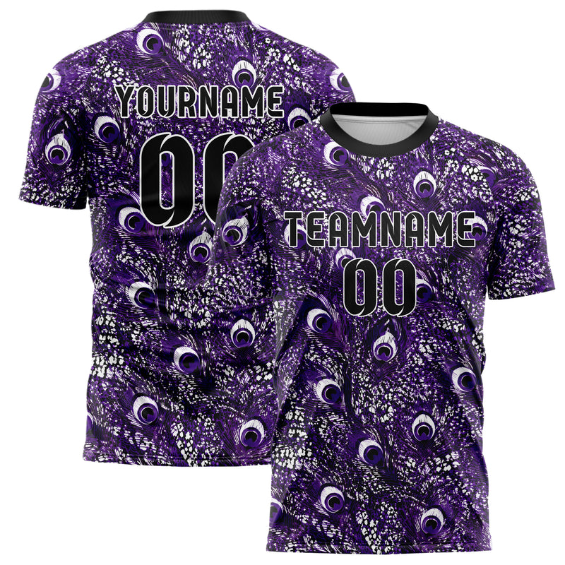 Dunkellila dunkles Animal Print Peacock Feather Design 08-0015 individuelles Fußballtrikot main
