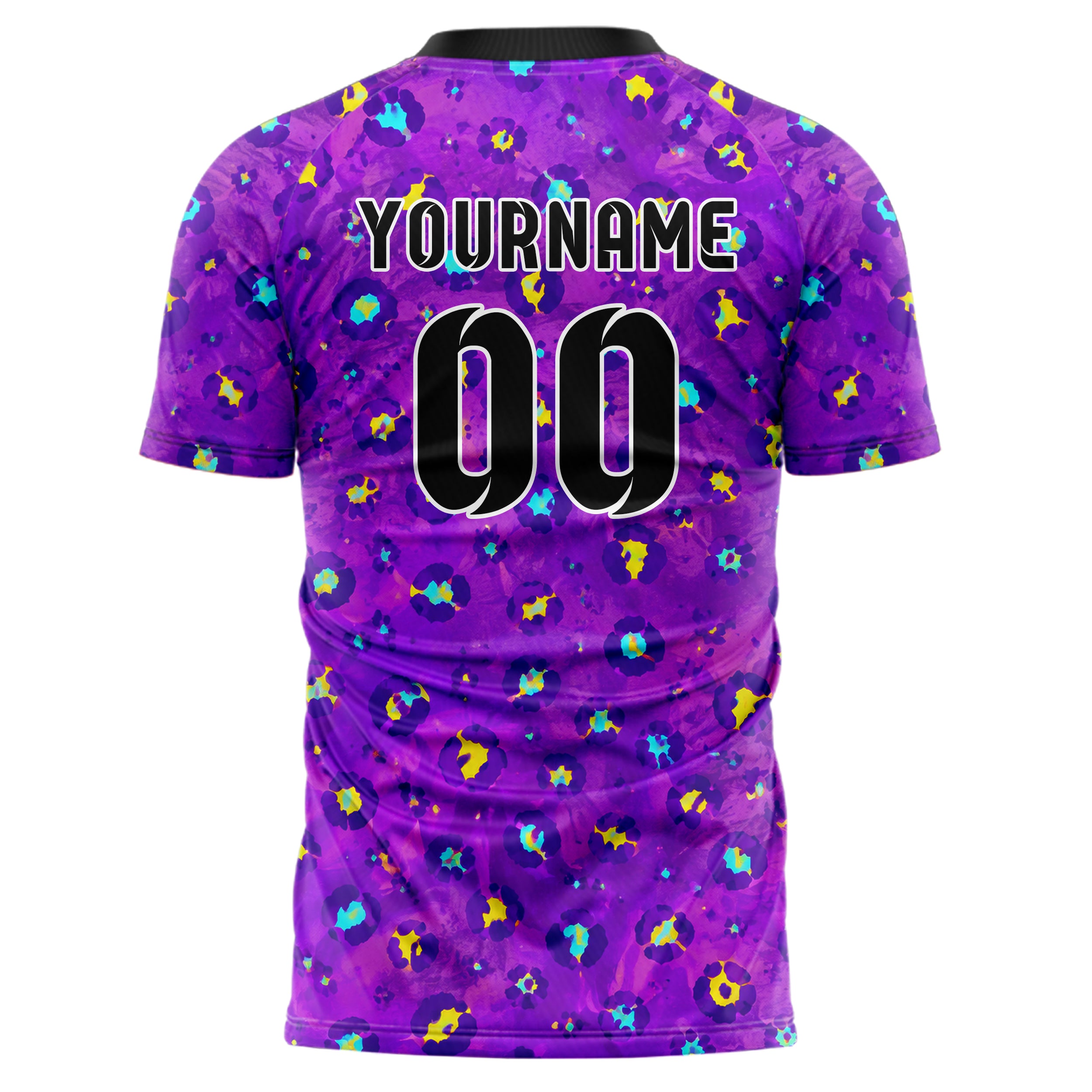 Lila lebendiges Animal Print Cheetah Spots Design 08-0005 individuelles Fußballtrikot back