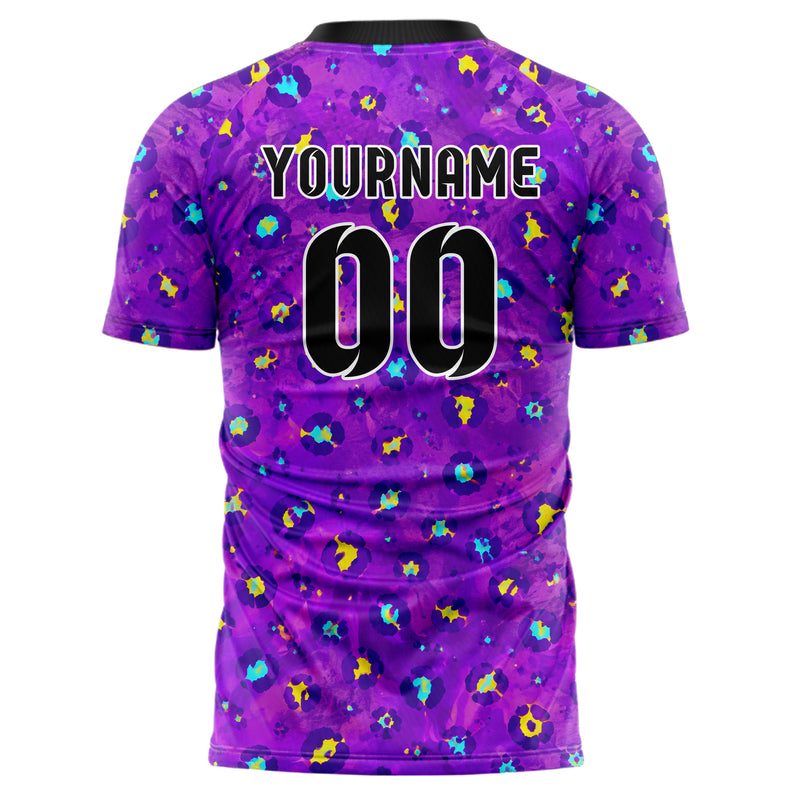 Lila lebendiges Animal Print Cheetah Spots Design 08-0005 individuelles Fußballtrikot back