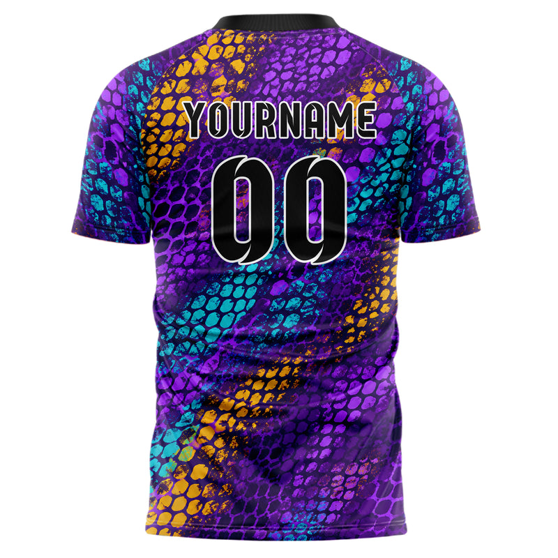 Lila lebendiges Animal Print Snake Scales Design 08-0002 individuelles Fußballtrikot back