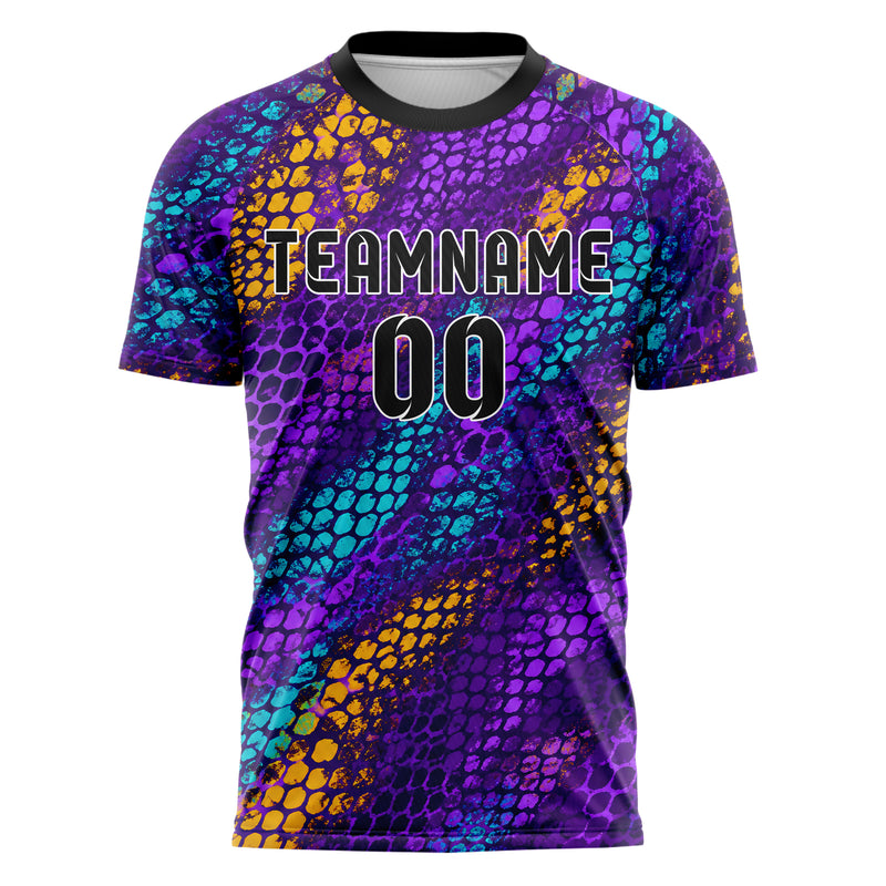 Lila lebendiges Animal Print Snake Scales Design 08-0002 individuelles Fußballtrikot front