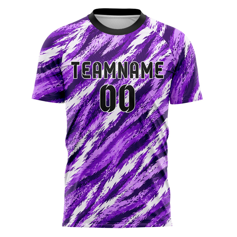 Lila lebendiges Animal Print Tiger Stripes Design 08-0007 individuelles Fußballtrikot front