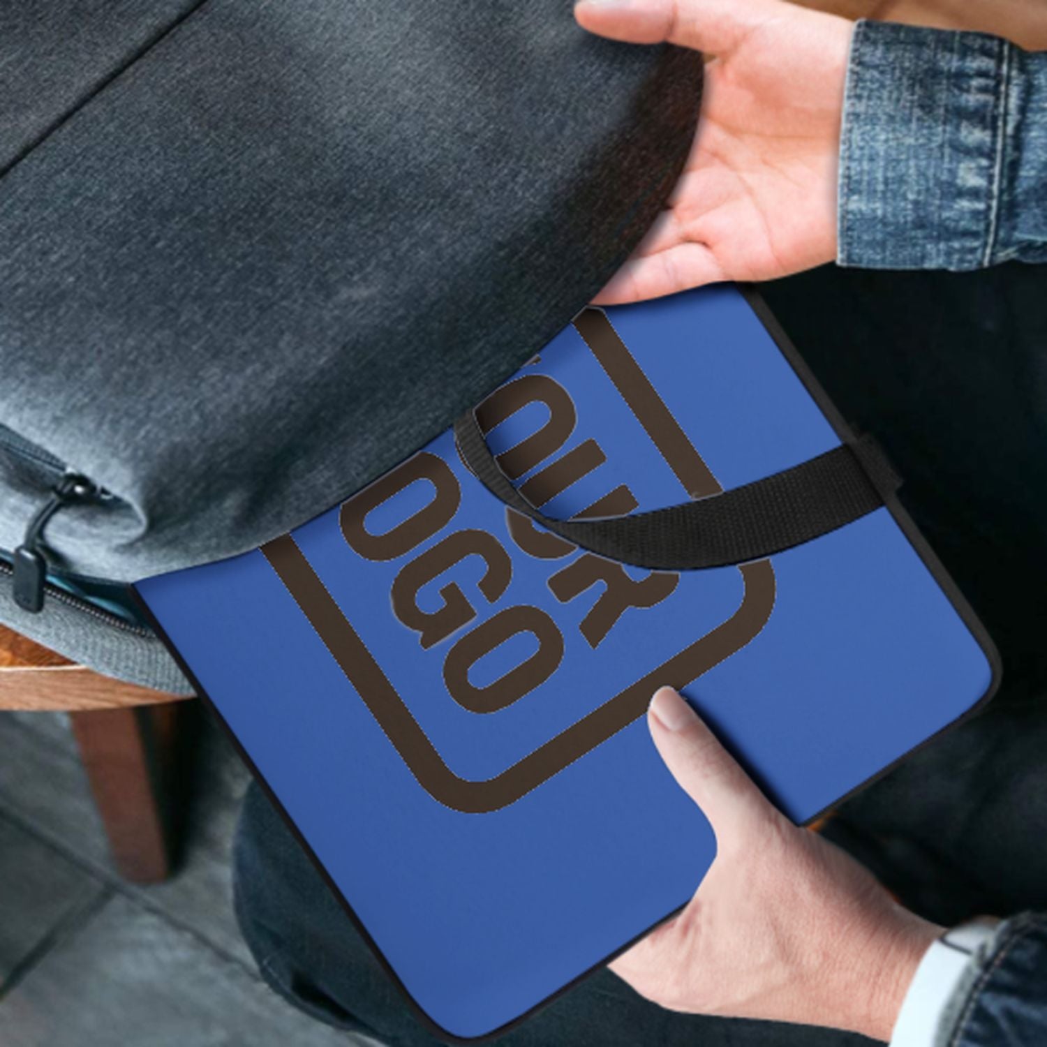 Sac pour ordinateur portable bleu ciel marron sur mesure