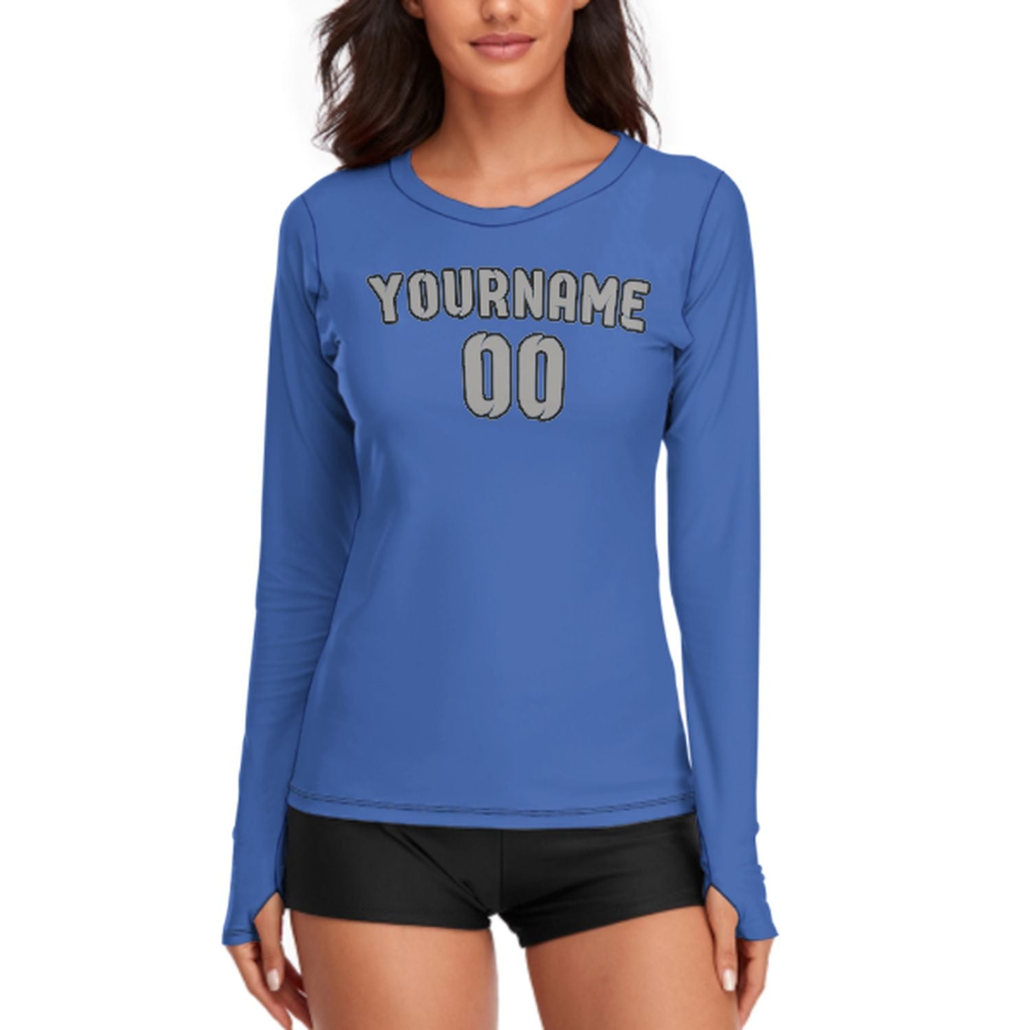 Maßgeschneidertes Himmelblau Grau Damen Langarmshirt