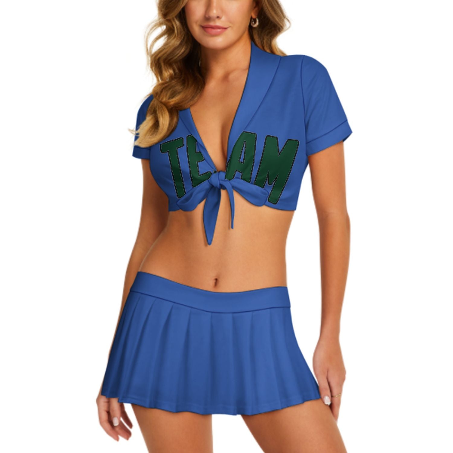 Completo da cheerleader personalizzato azzurro cielo e verde muschio